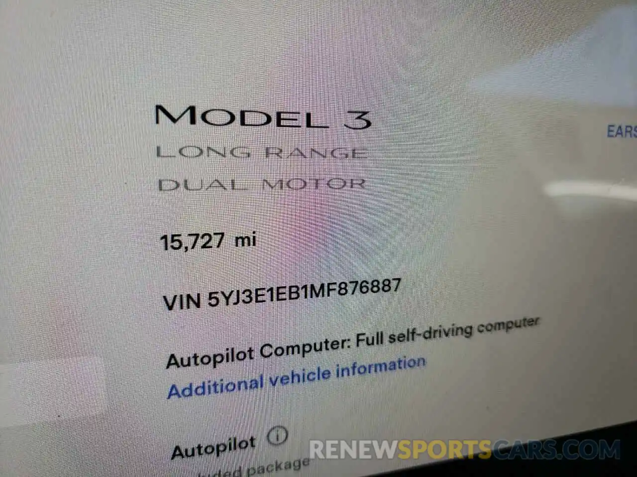 8 Фотография поврежденного автомобиля 5YJ3E1EB1MF876887 TESLA MODEL 3 2021