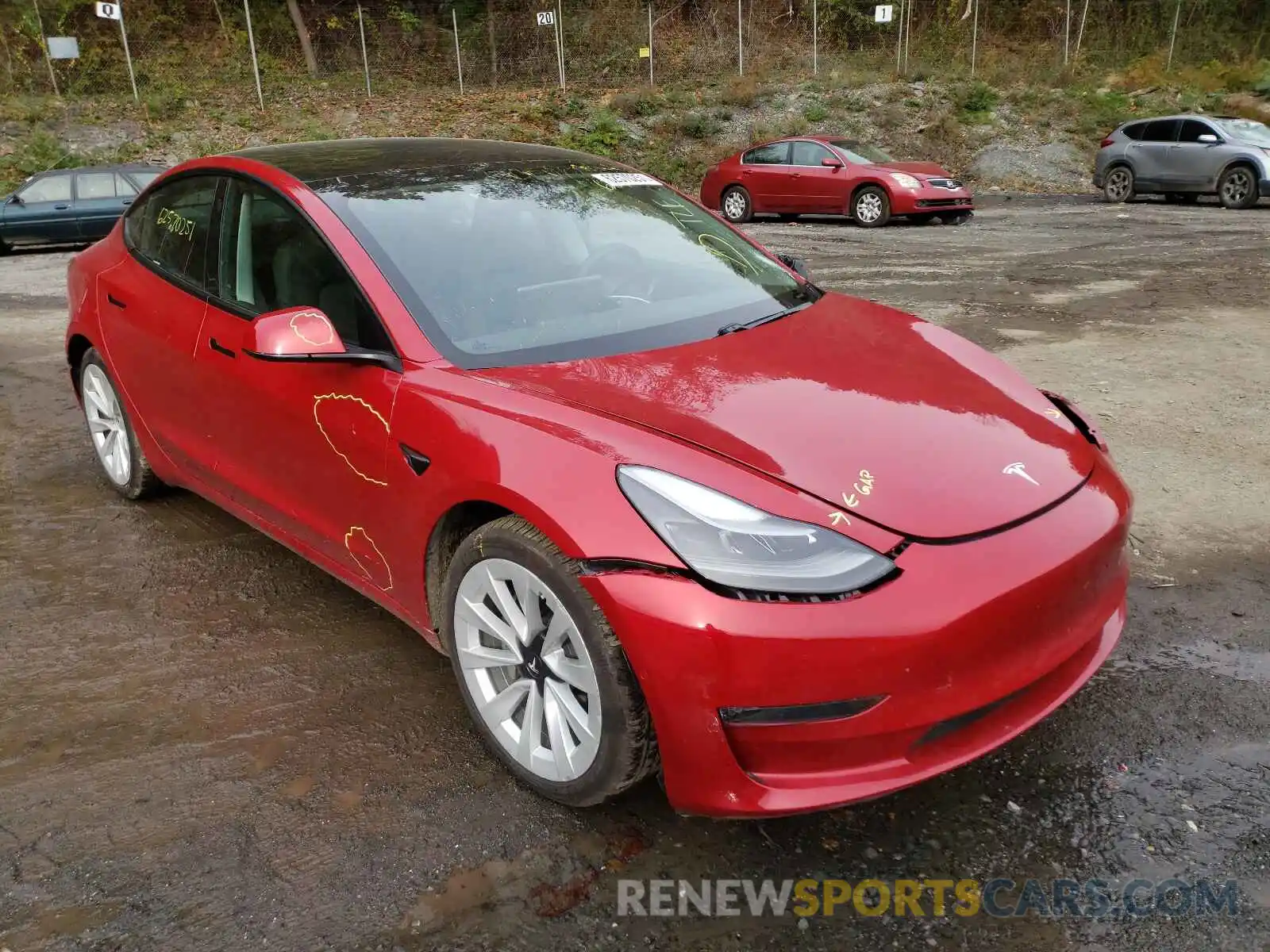 1 Photograph of a damaged car 5YJ3E1EB1MF924257 TESLA MODEL 3 2021