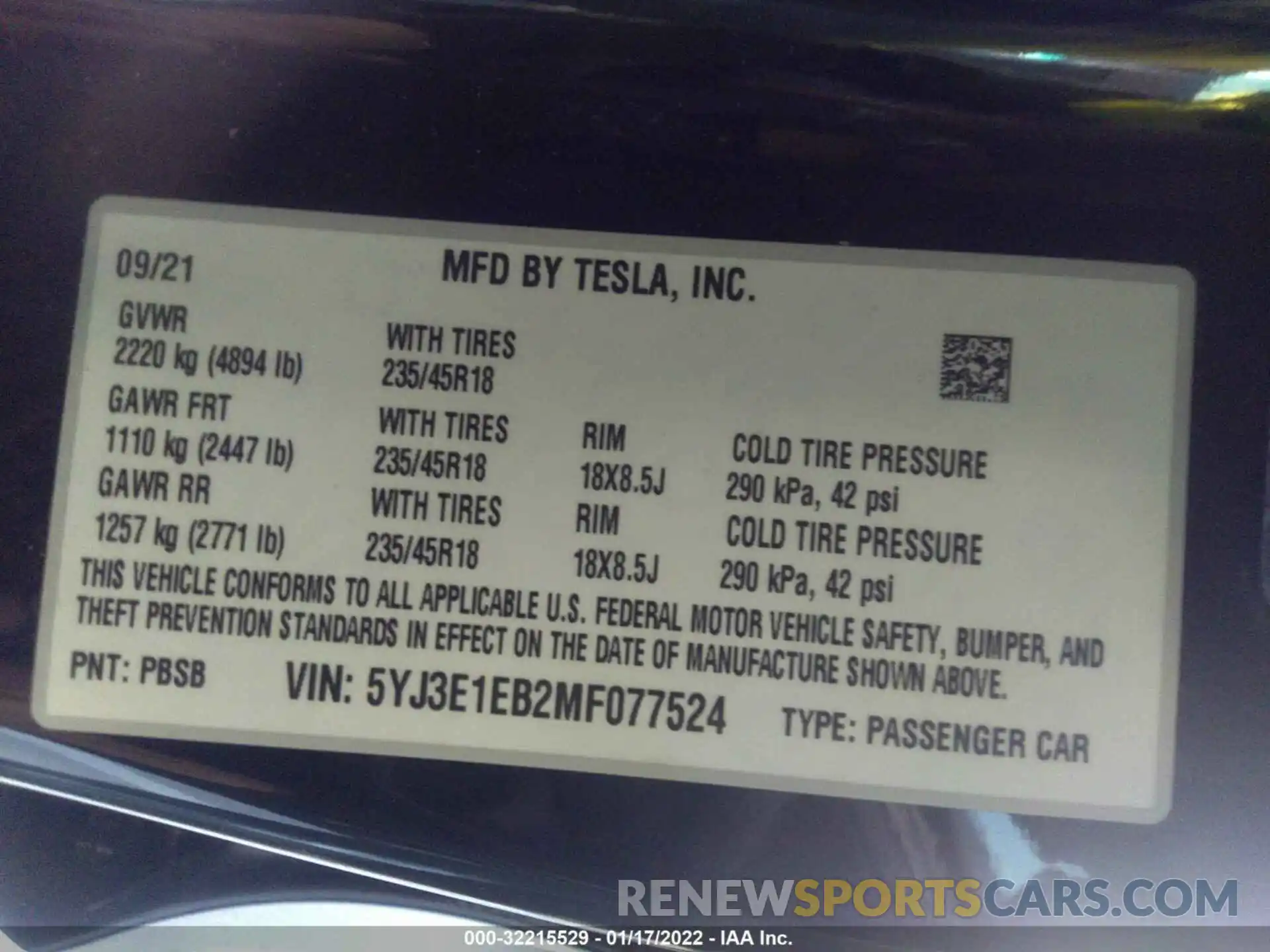 9 Photograph of a damaged car 5YJ3E1EB2MF077524 TESLA MODEL 3 2021