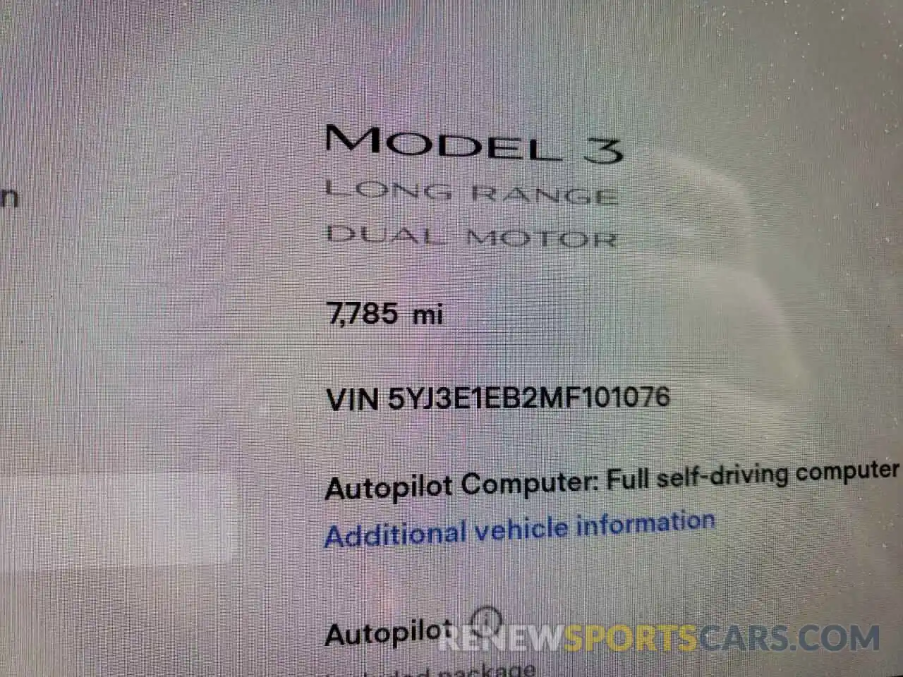 8 Фотография поврежденного автомобиля 5YJ3E1EB2MF101076 TESLA MODEL 3 2021