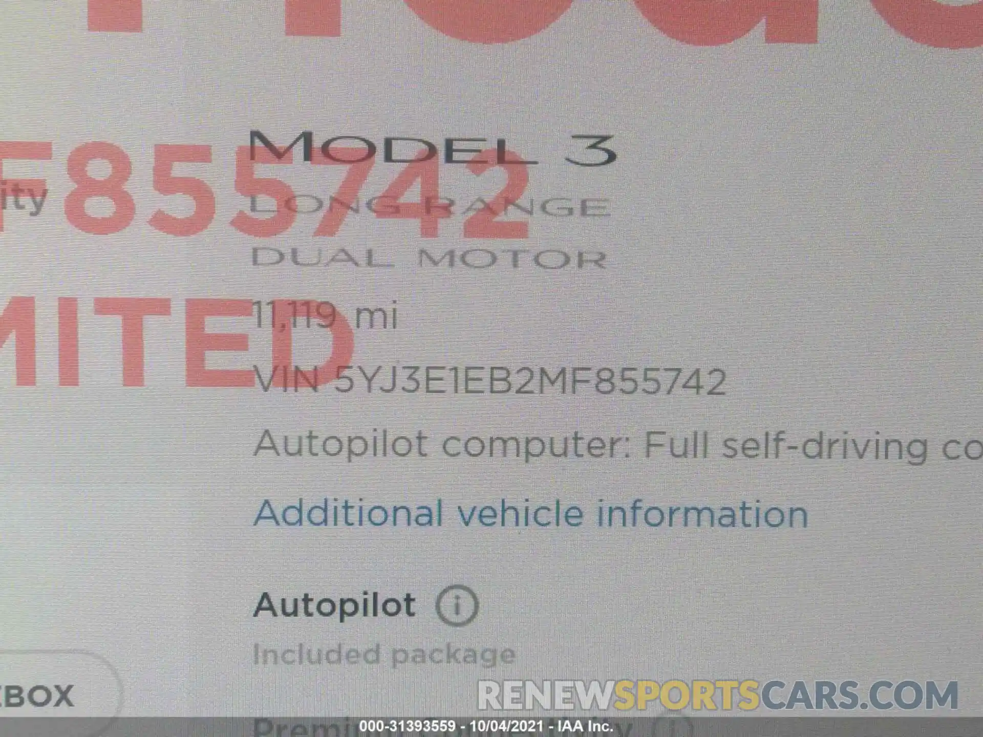 9 Фотография поврежденного автомобиля 5YJ3E1EB2MF855742 TESLA MODEL 3 2021