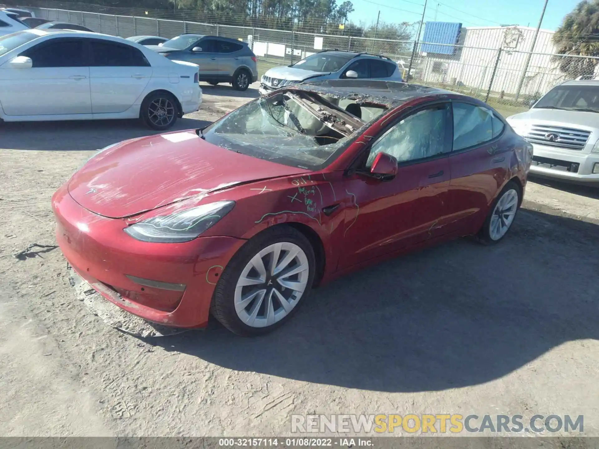 2 Photograph of a damaged car 5YJ3E1EB2MF980370 TESLA MODEL 3 2021