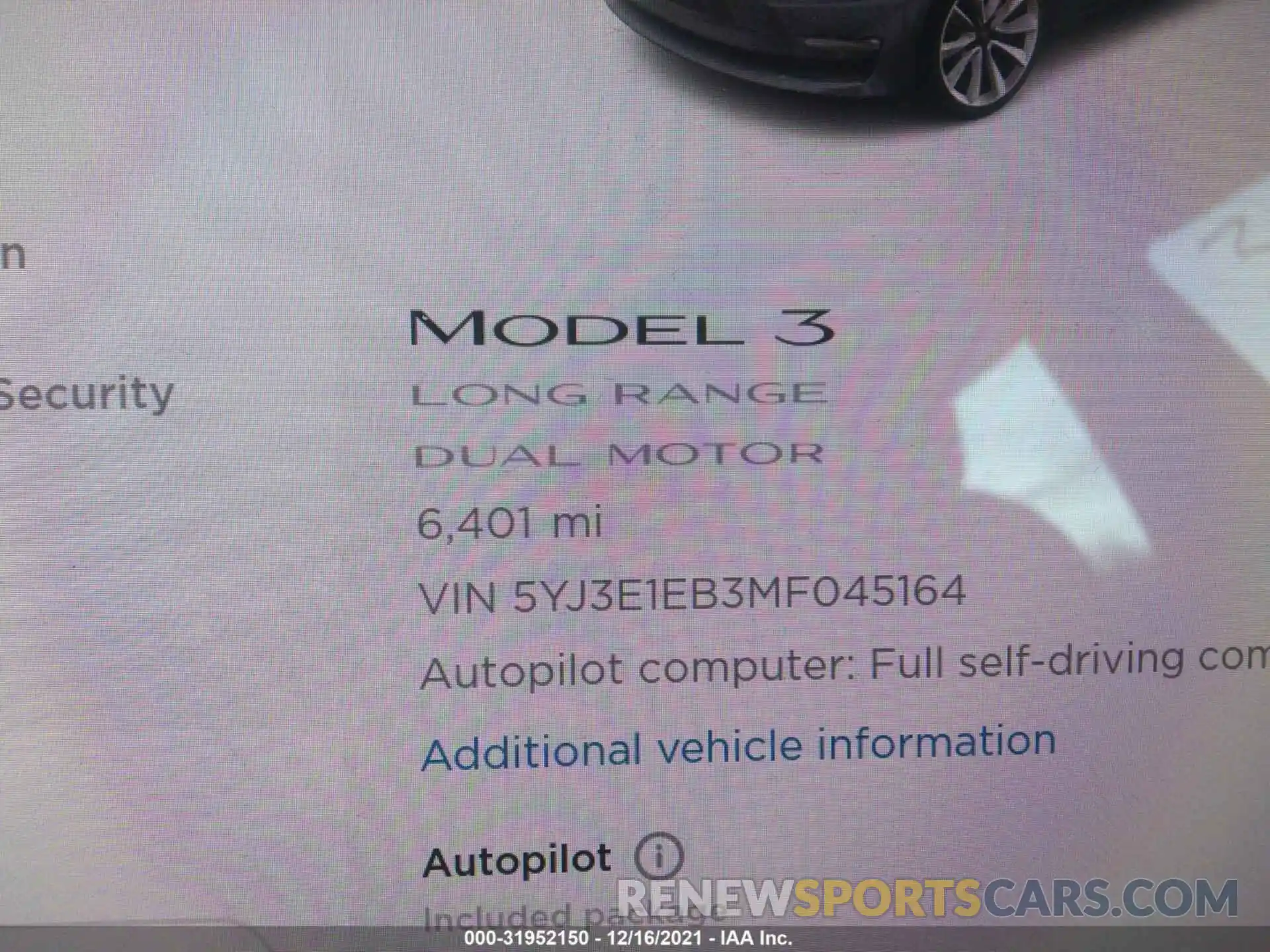 7 Photograph of a damaged car 5YJ3E1EB3MF045164 TESLA MODEL 3 2021