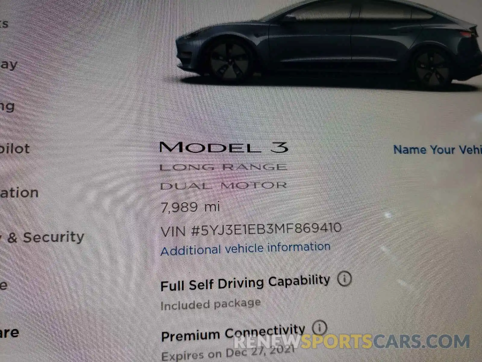 8 Фотография поврежденного автомобиля 5YJ3E1EB3MF869410 TESLA MODEL 3 2021