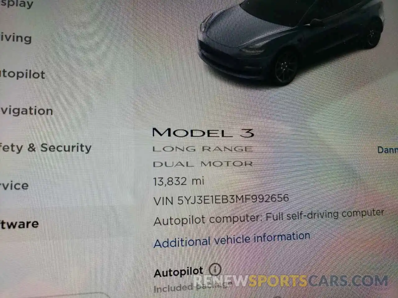 8 Фотография поврежденного автомобиля 5YJ3E1EB3MF992656 TESLA MODEL 3 2021