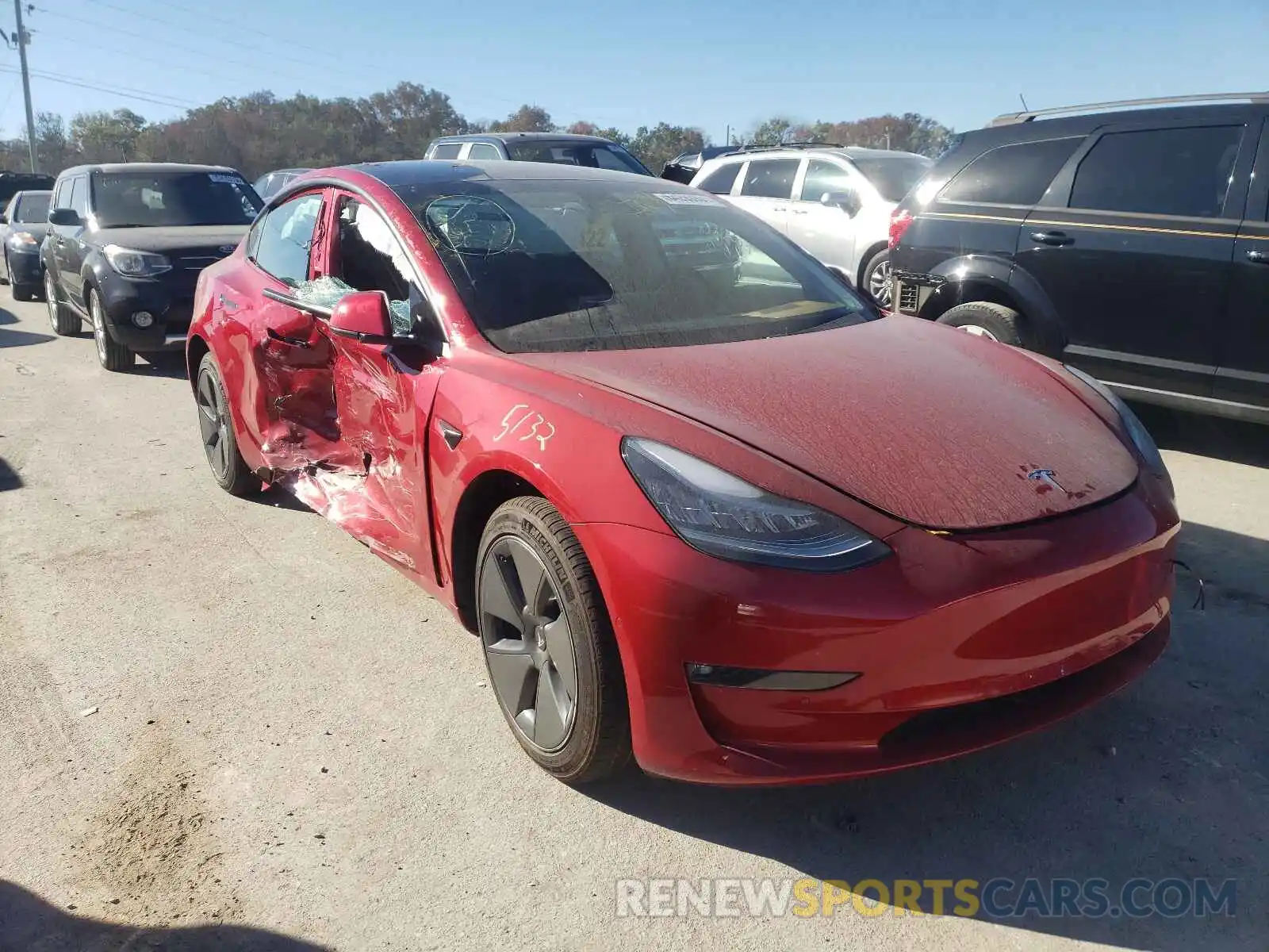 1 Photograph of a damaged car 5YJ3E1EB4MF858917 TESLA MODEL 3 2021