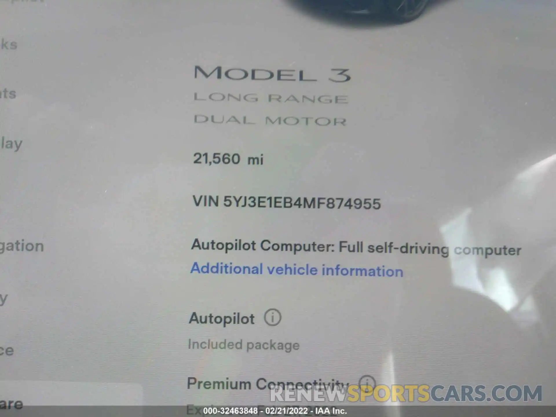 7 Фотография поврежденного автомобиля 5YJ3E1EB4MF874955 TESLA MODEL 3 2021