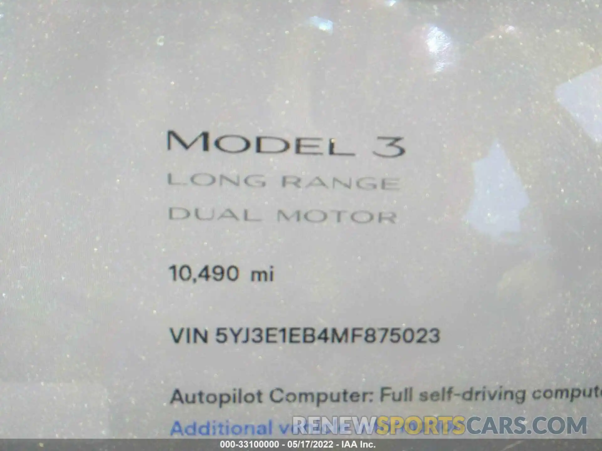 7 Фотография поврежденного автомобиля 5YJ3E1EB4MF875023 TESLA MODEL 3 2021