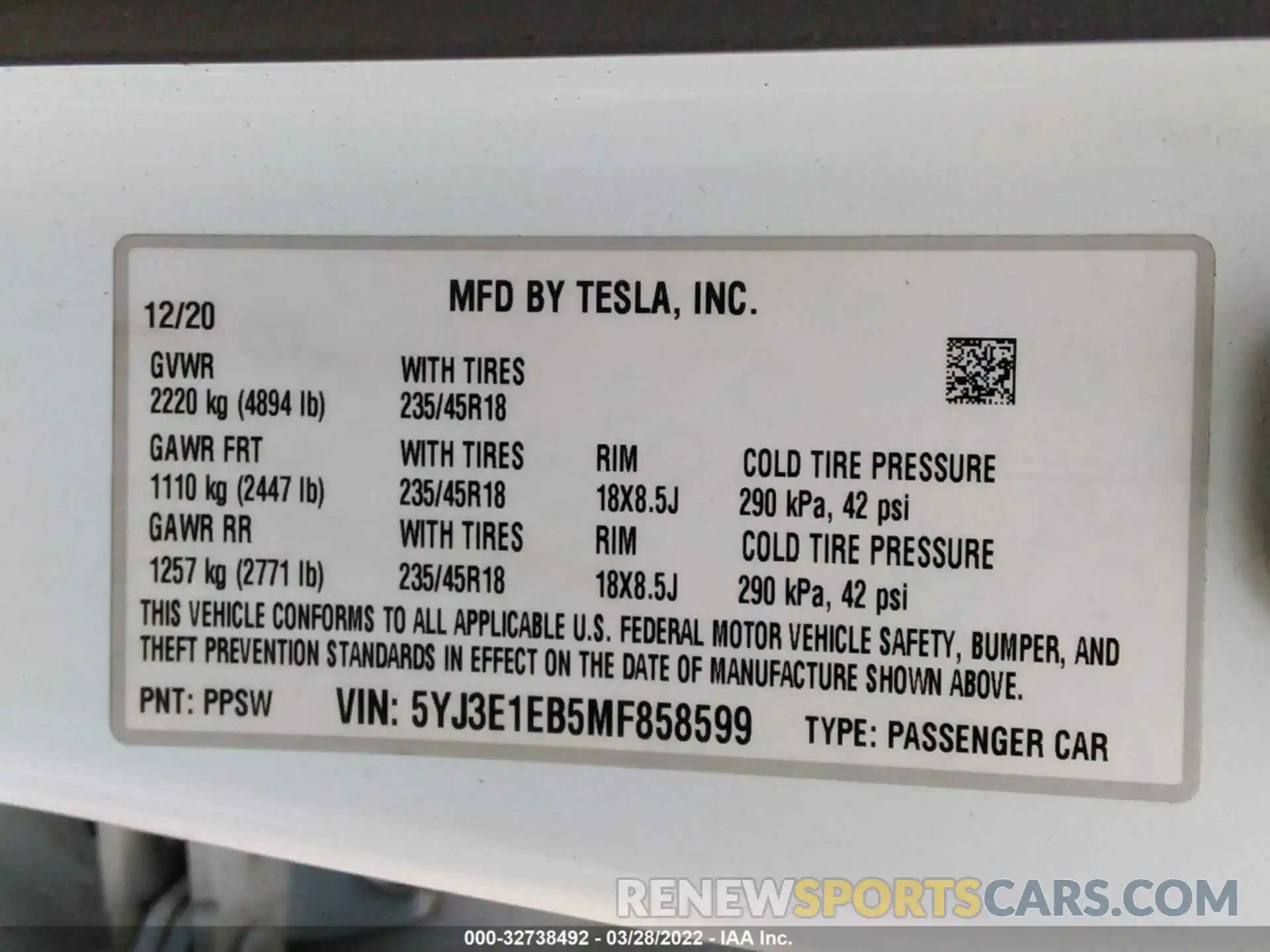 9 Фотография поврежденного автомобиля 5YJ3E1EB5MF858599 TESLA MODEL 3 2021