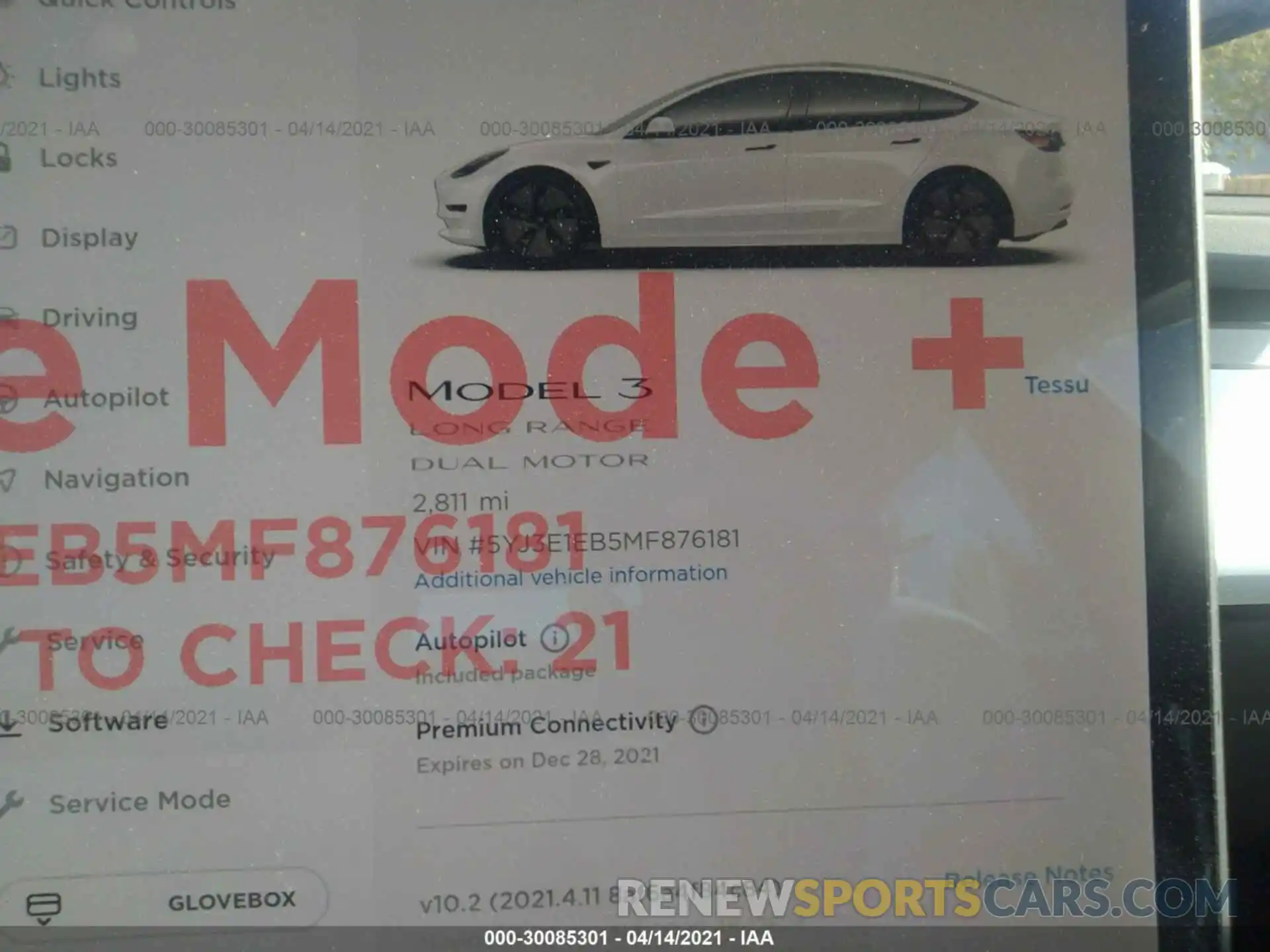 7 Фотография поврежденного автомобиля 5YJ3E1EB5MF876181 TESLA MODEL 3 2021