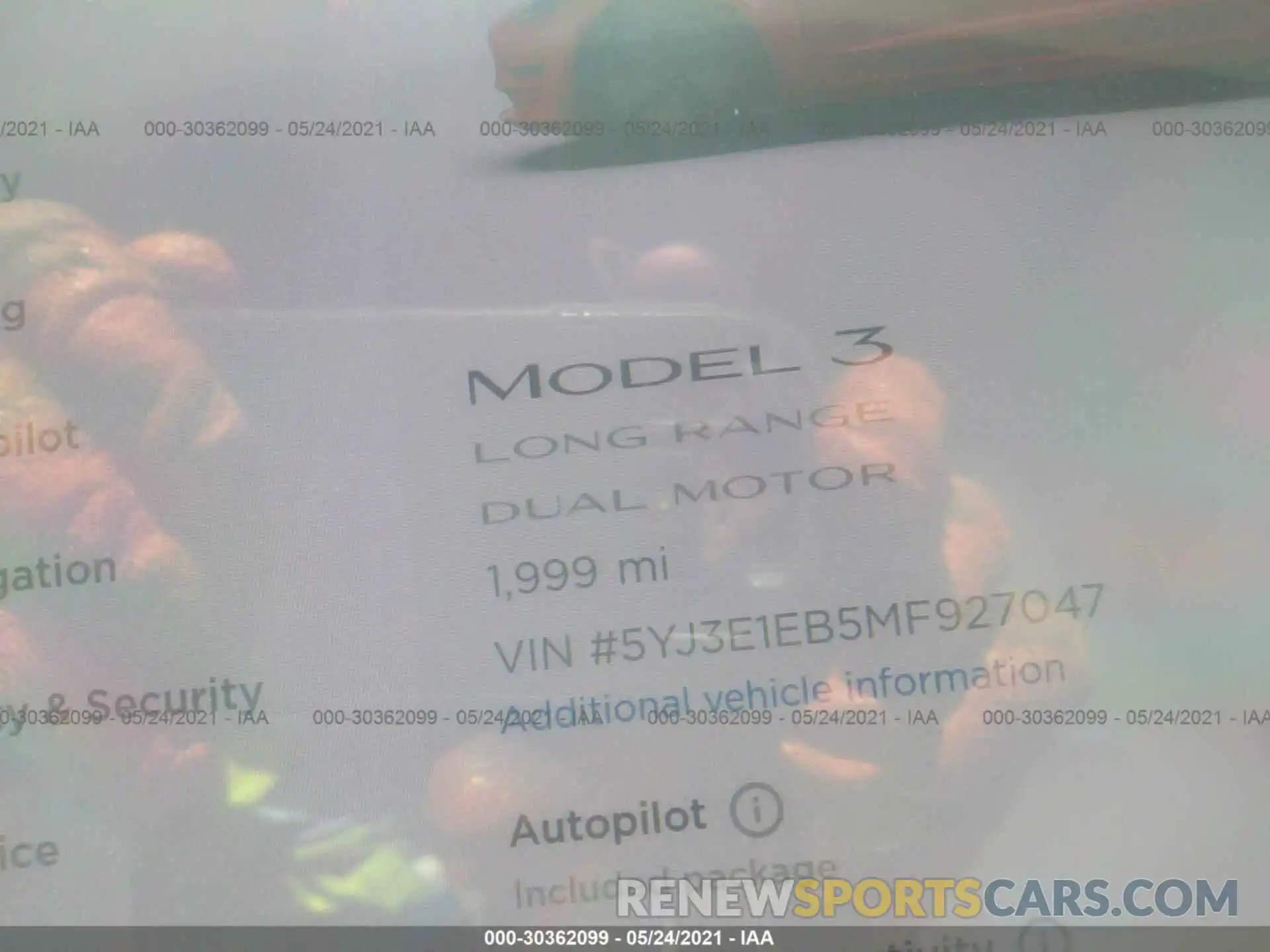 7 Photograph of a damaged car 5YJ3E1EB5MF927047 TESLA MODEL 3 2021