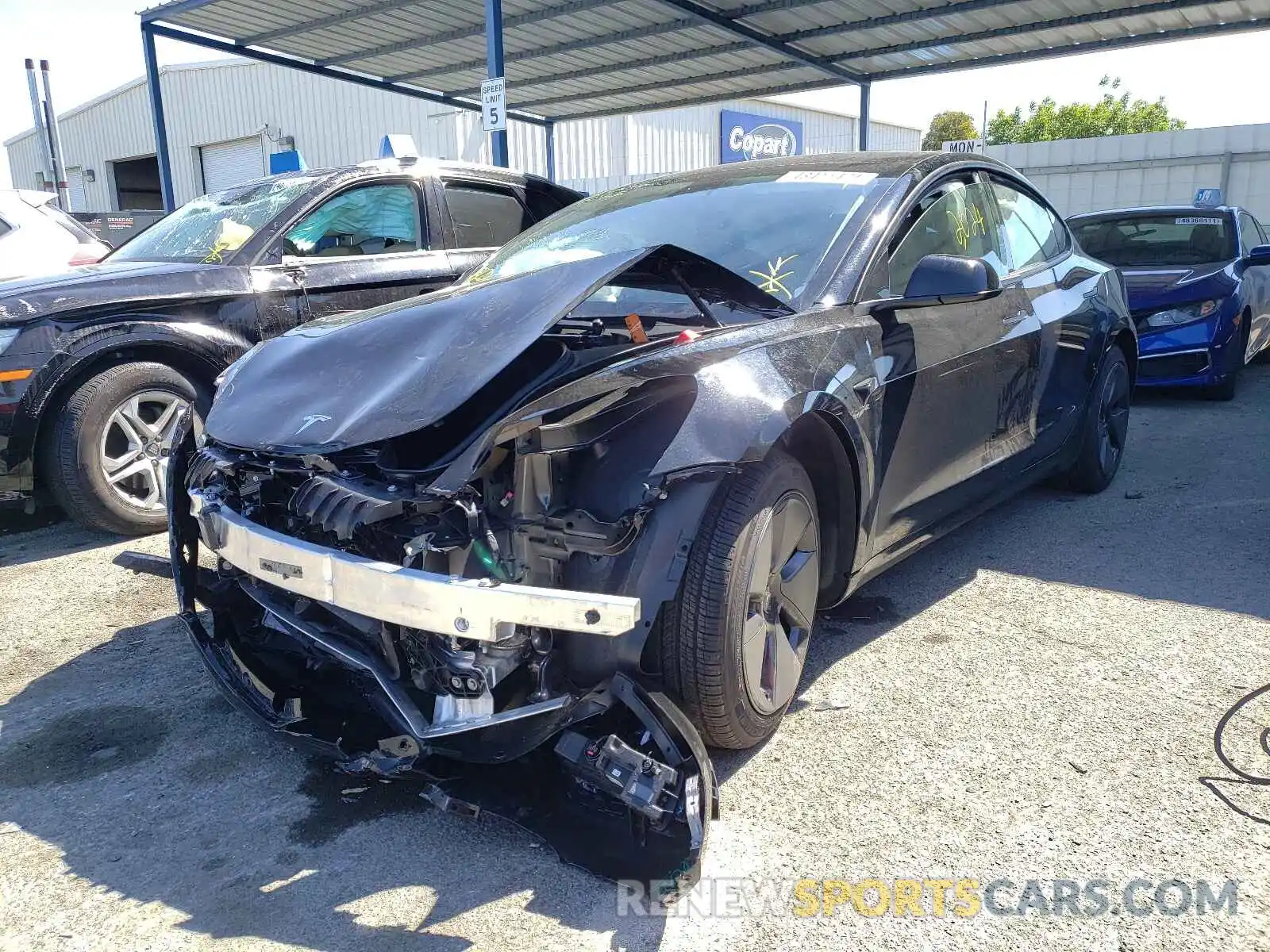 2 Photograph of a damaged car 5YJ3E1EB5MF937237 TESLA MODEL 3 2021