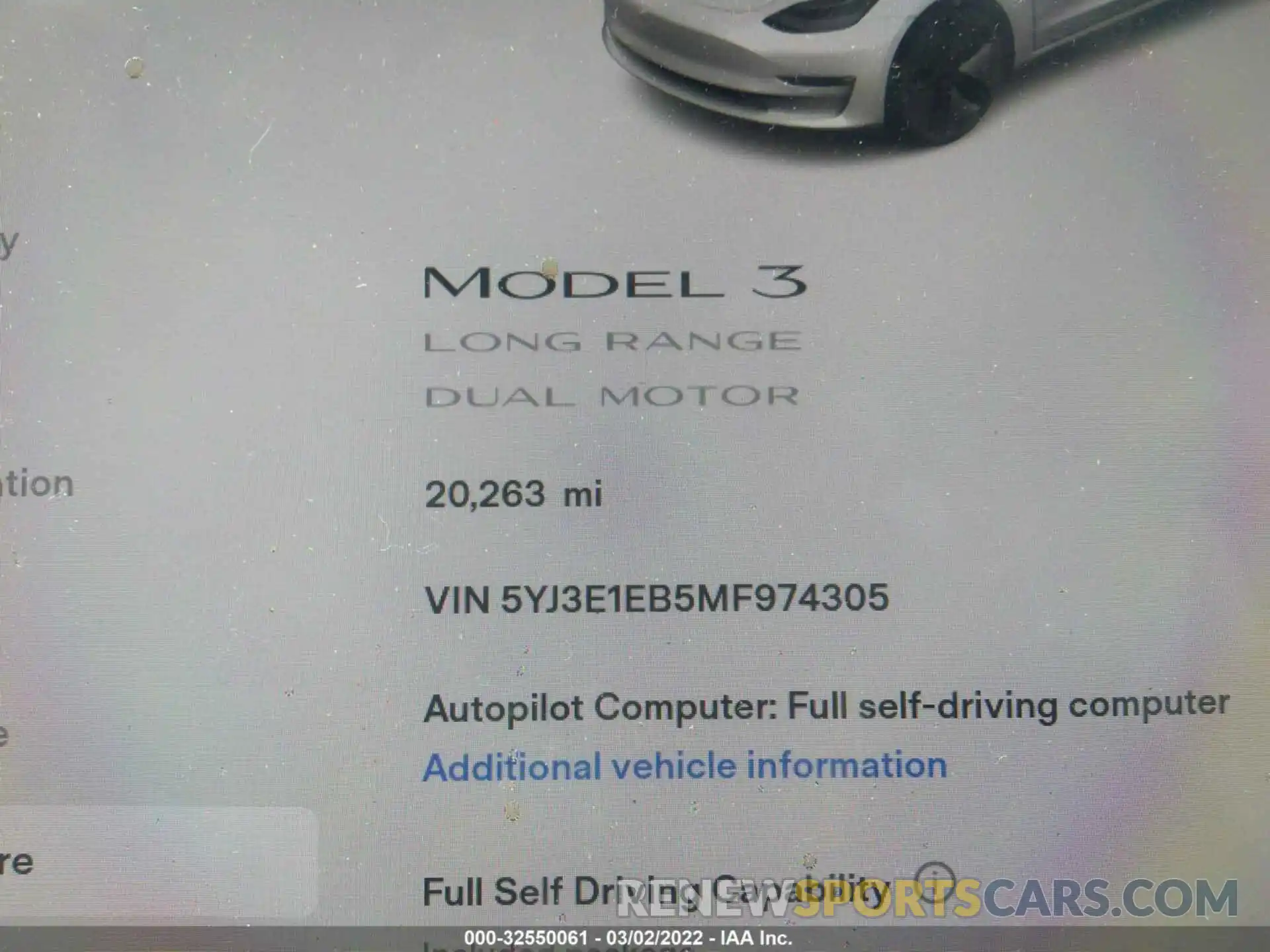 7 Фотография поврежденного автомобиля 5YJ3E1EB5MF974305 TESLA MODEL 3 2021