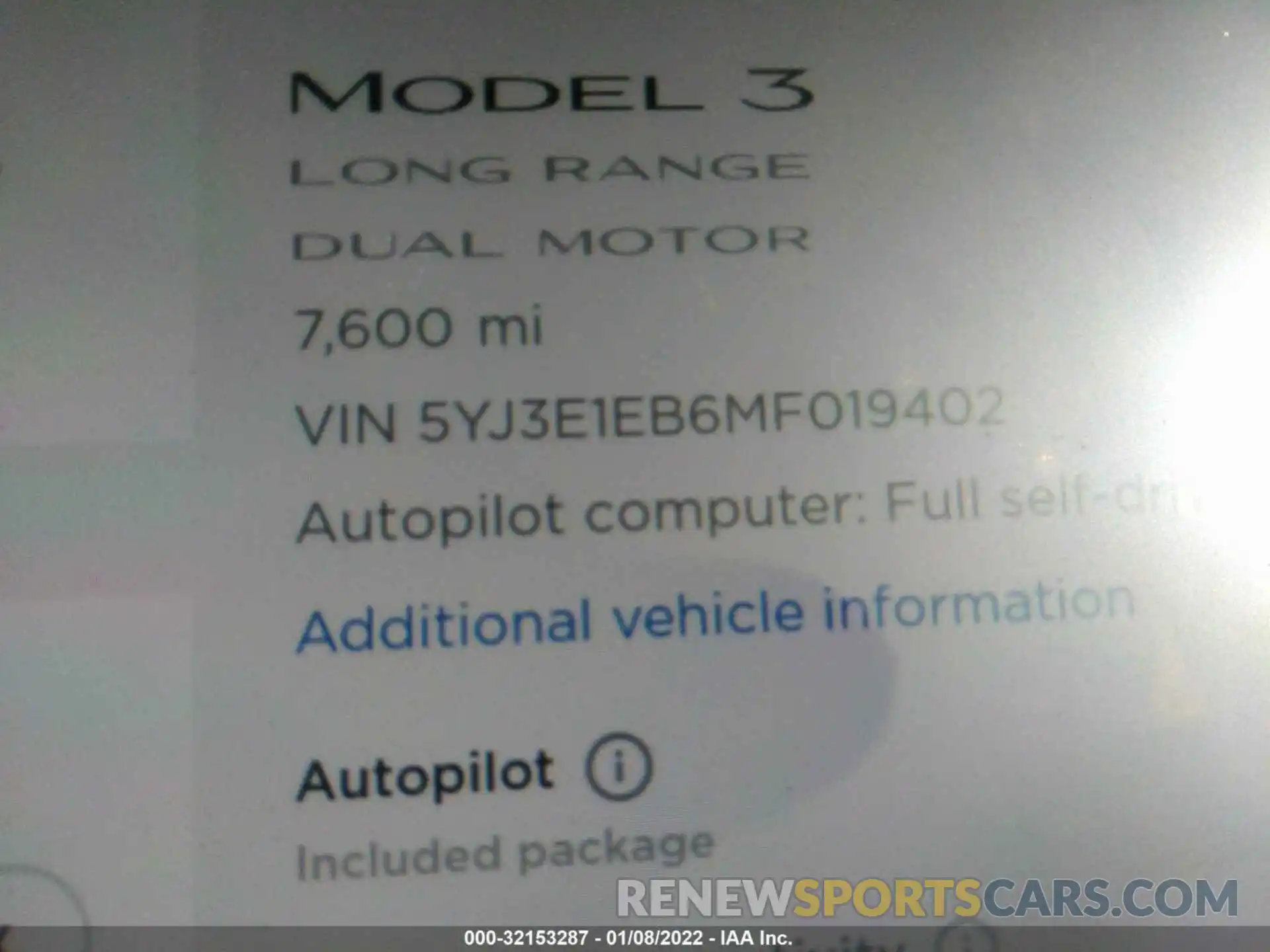 7 Фотография поврежденного автомобиля 5YJ3E1EB6MF019402 TESLA MODEL 3 2021