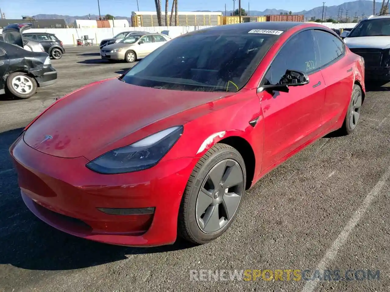 2 Photograph of a damaged car 5YJ3E1EB6MF074416 TESLA MODEL 3 2021