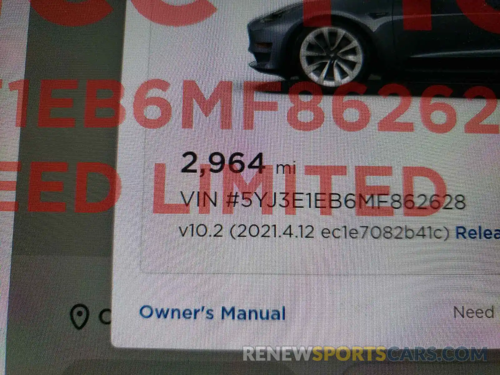 8 Фотография поврежденного автомобиля 5YJ3E1EB6MF862628 TESLA MODEL 3 2021