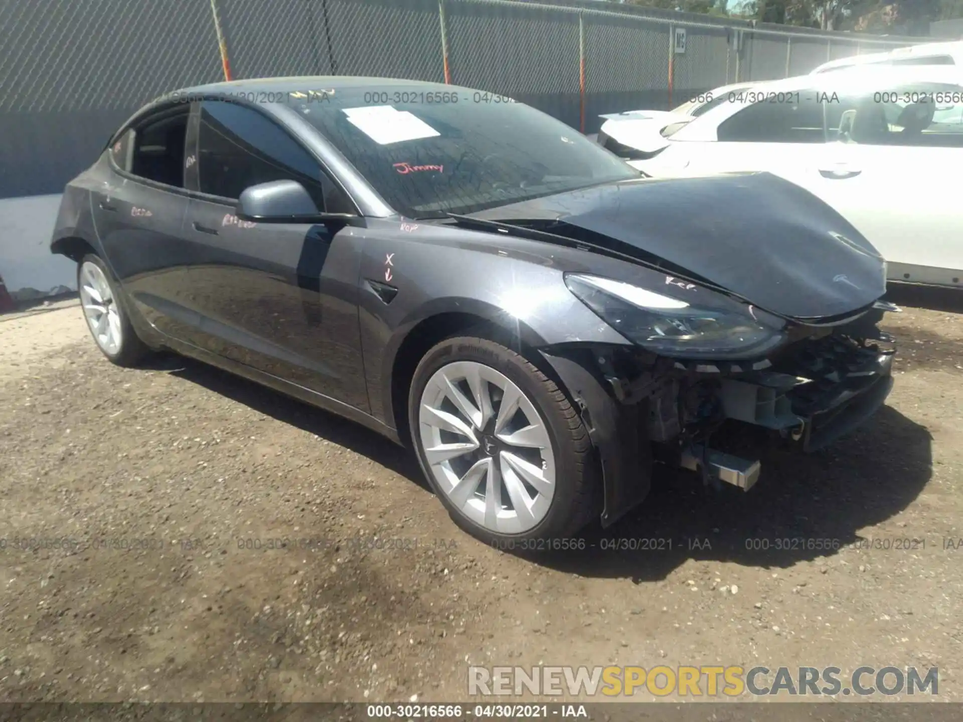 1 Photograph of a damaged car 5YJ3E1EB6MF870972 TESLA MODEL 3 2021