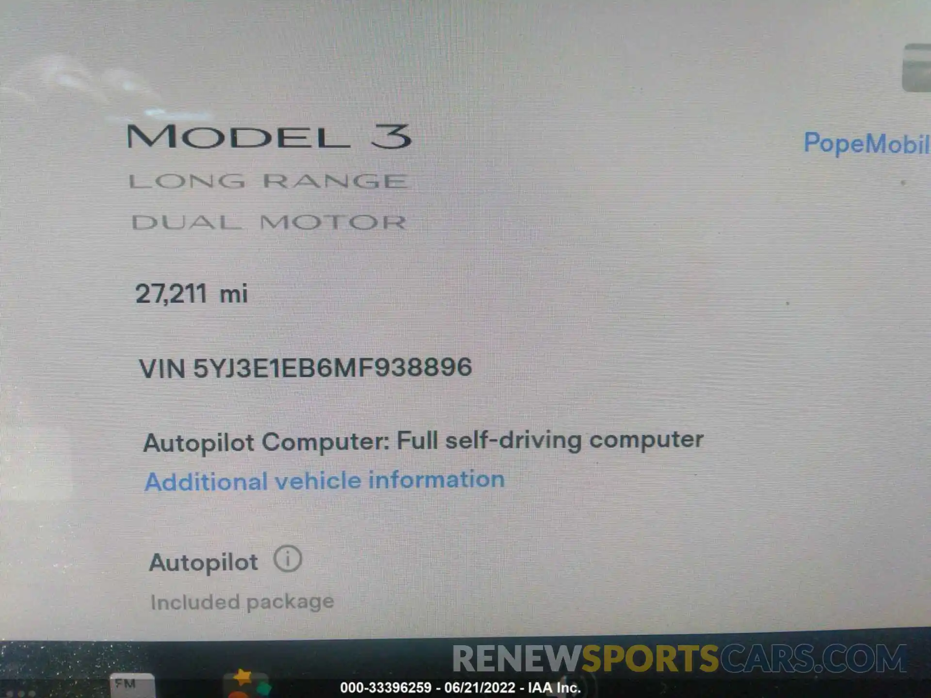 7 Фотография поврежденного автомобиля 5YJ3E1EB6MF938896 TESLA MODEL 3 2021