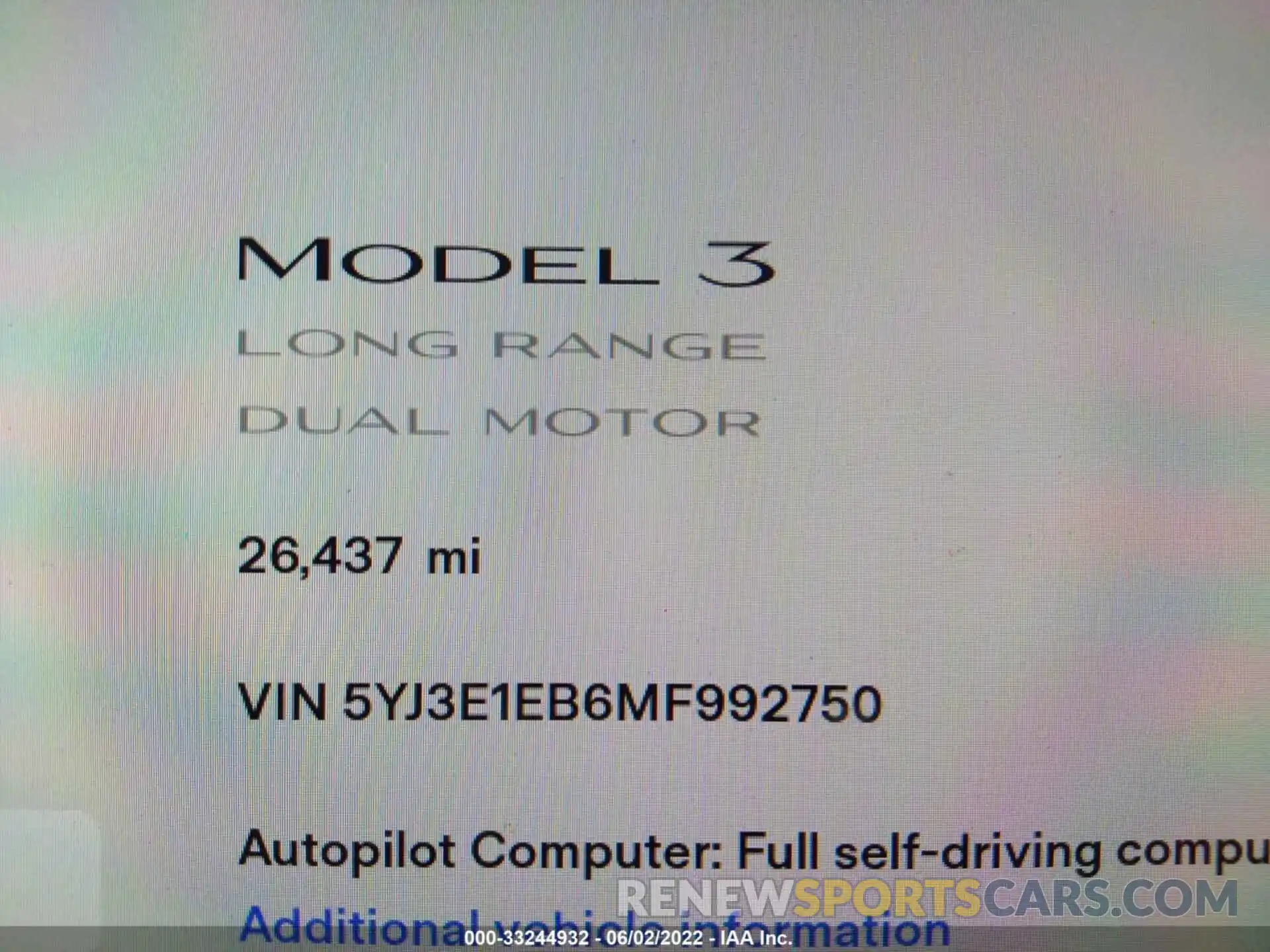 7 Photograph of a damaged car 5YJ3E1EB6MF992750 TESLA MODEL 3 2021