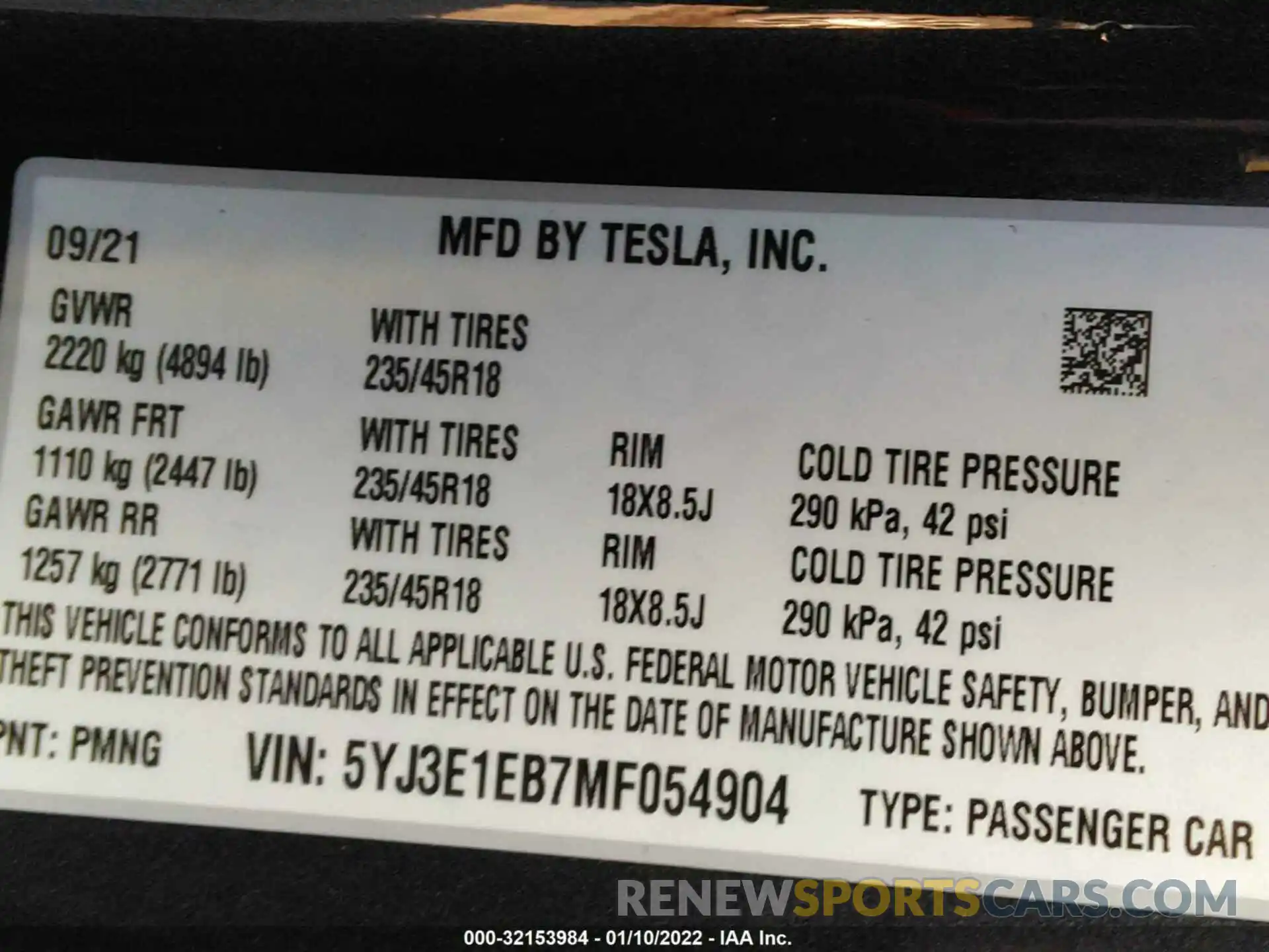 9 Photograph of a damaged car 5YJ3E1EB7MF054904 TESLA MODEL 3 2021