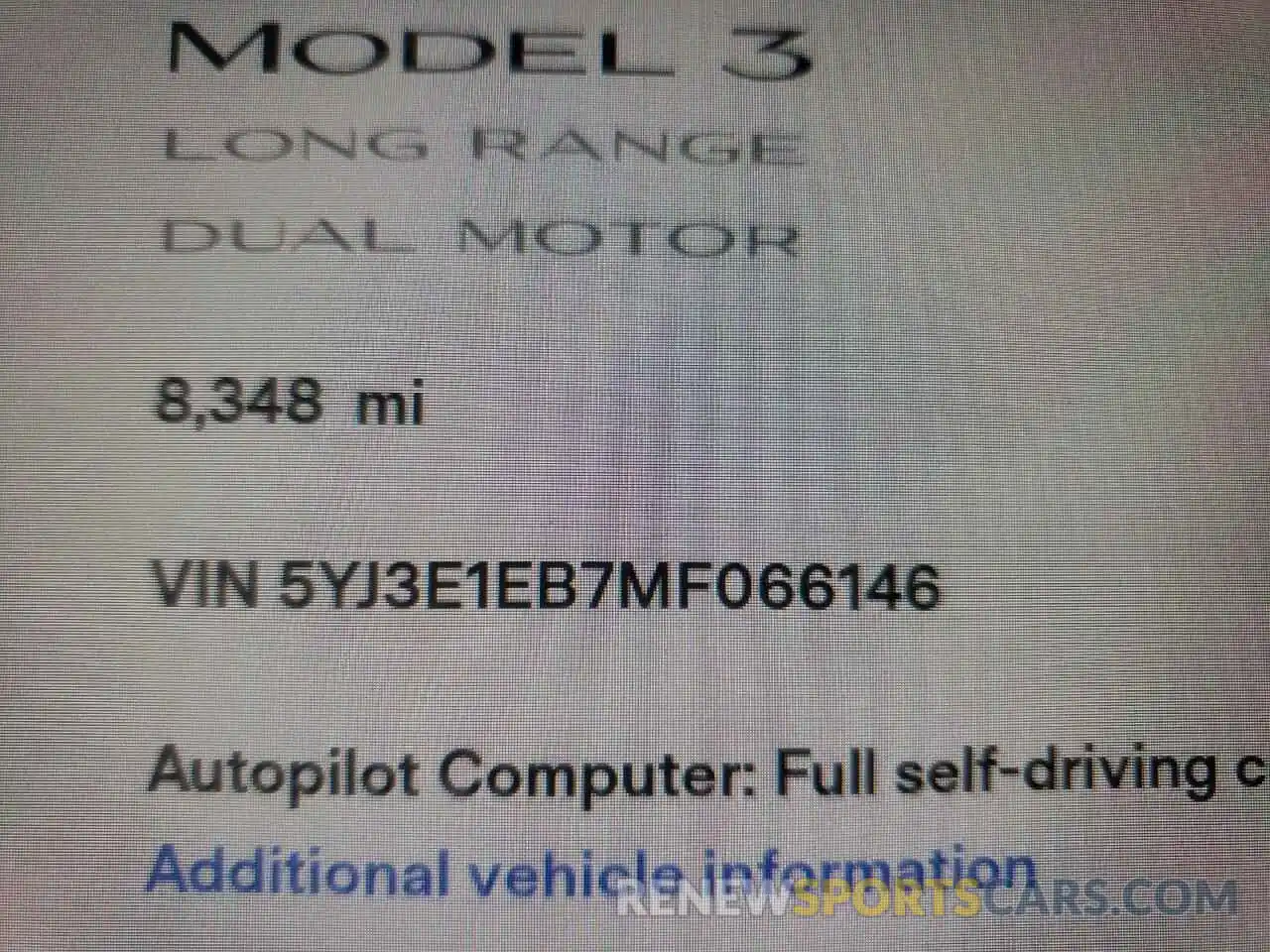 8 Photograph of a damaged car 5YJ3E1EB7MF066146 TESLA MODEL 3 2021