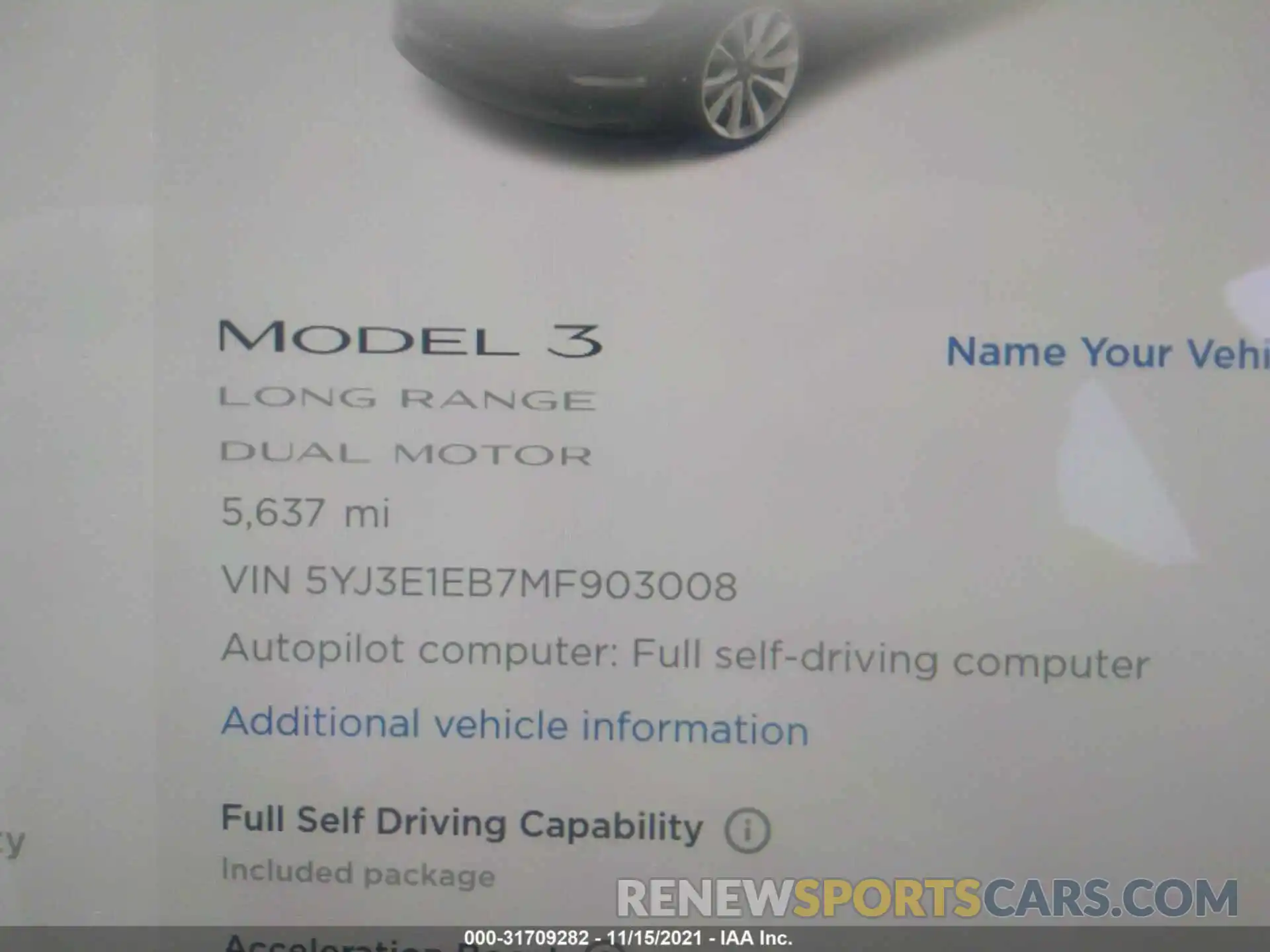 7 Photograph of a damaged car 5YJ3E1EB7MF903008 TESLA MODEL 3 2021