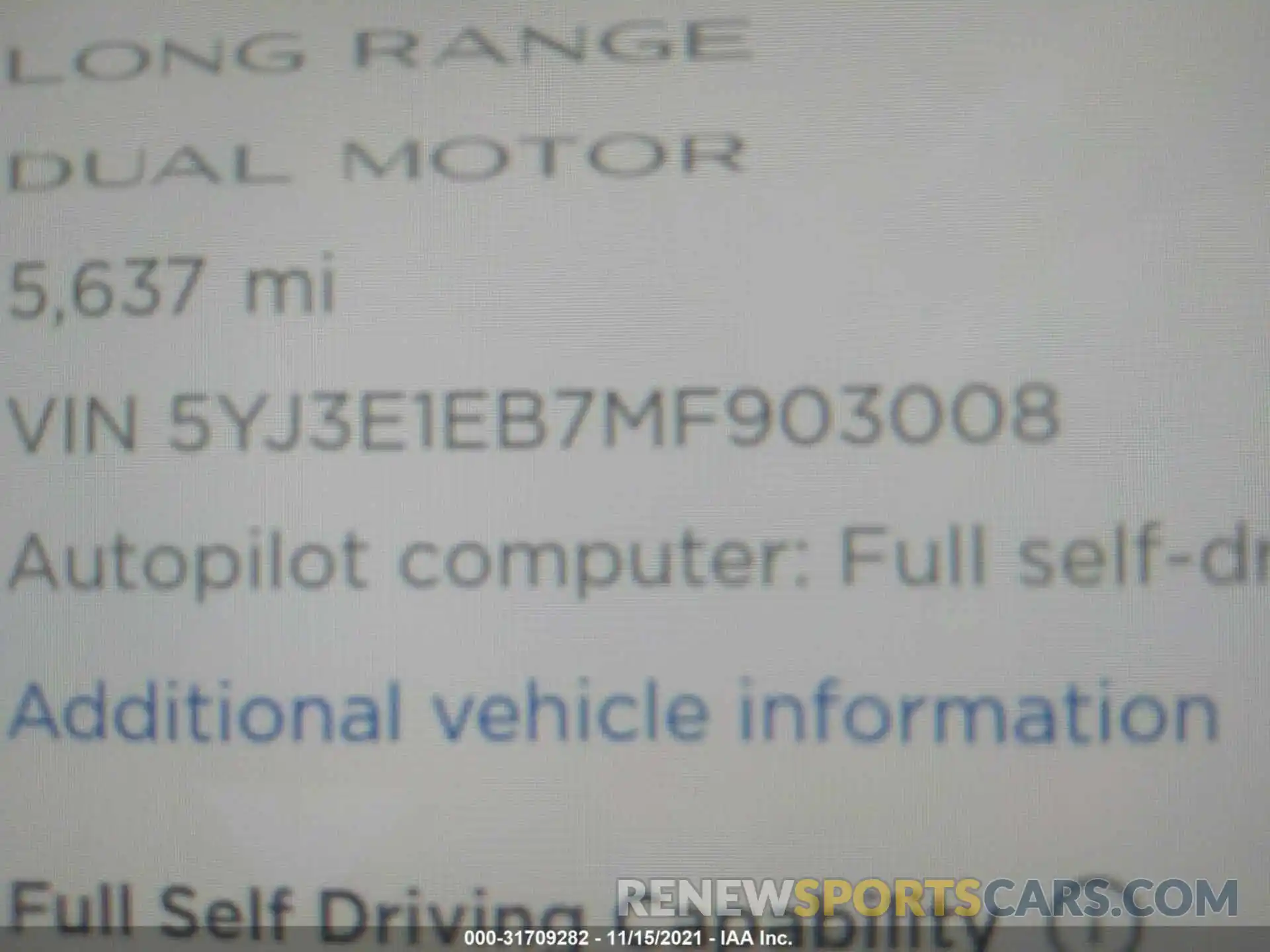 9 Photograph of a damaged car 5YJ3E1EB7MF903008 TESLA MODEL 3 2021