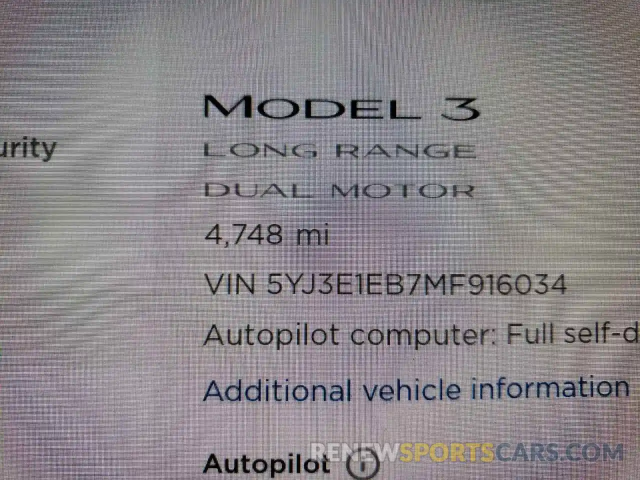 8 Фотография поврежденного автомобиля 5YJ3E1EB7MF916034 TESLA MODEL 3 2021