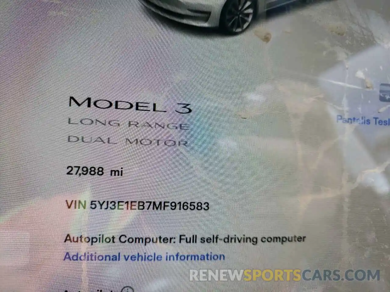 8 Фотография поврежденного автомобиля 5YJ3E1EB7MF916583 TESLA MODEL 3 2021