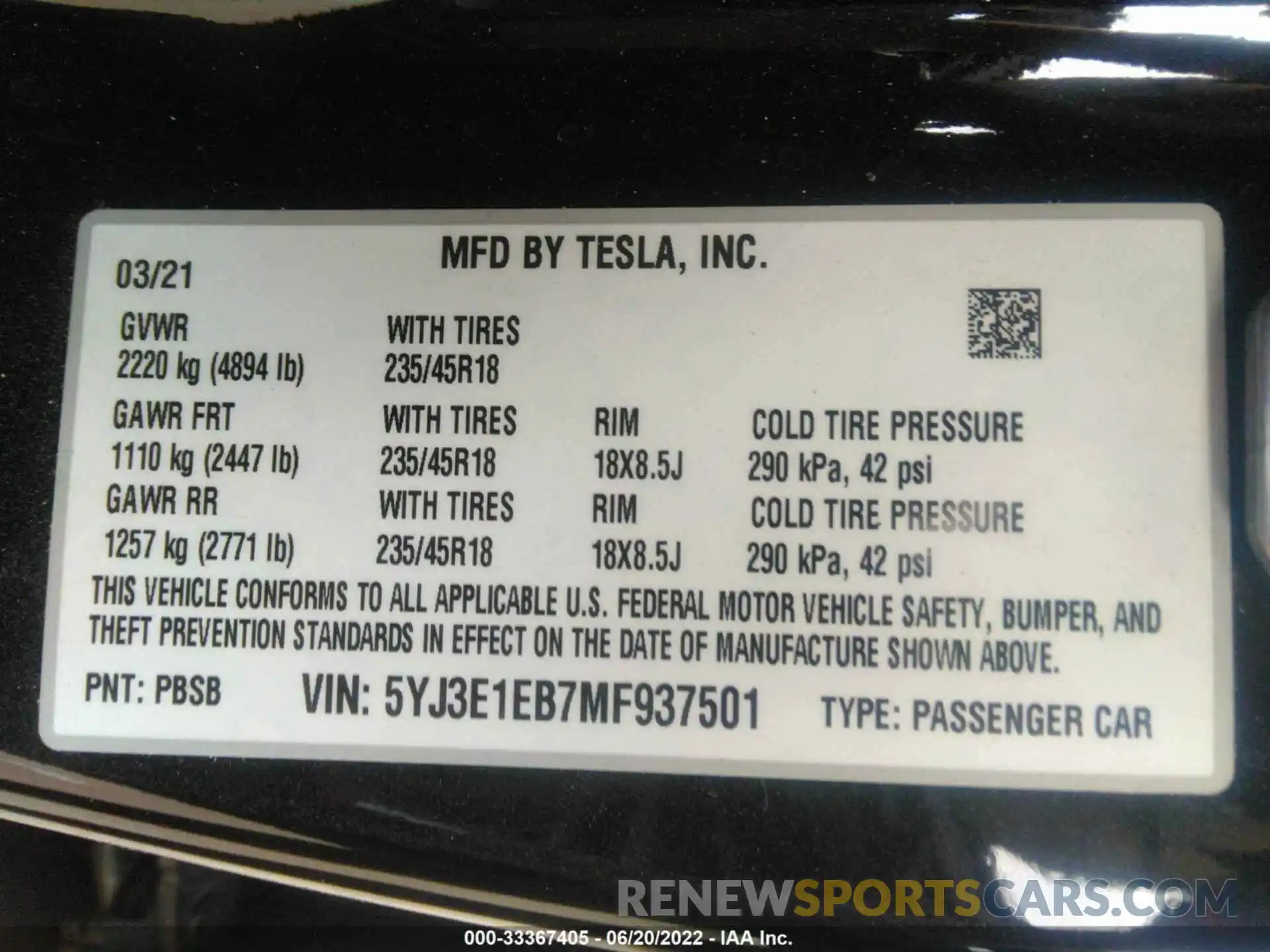 9 Фотография поврежденного автомобиля 5YJ3E1EB7MF937501 TESLA MODEL 3 2021