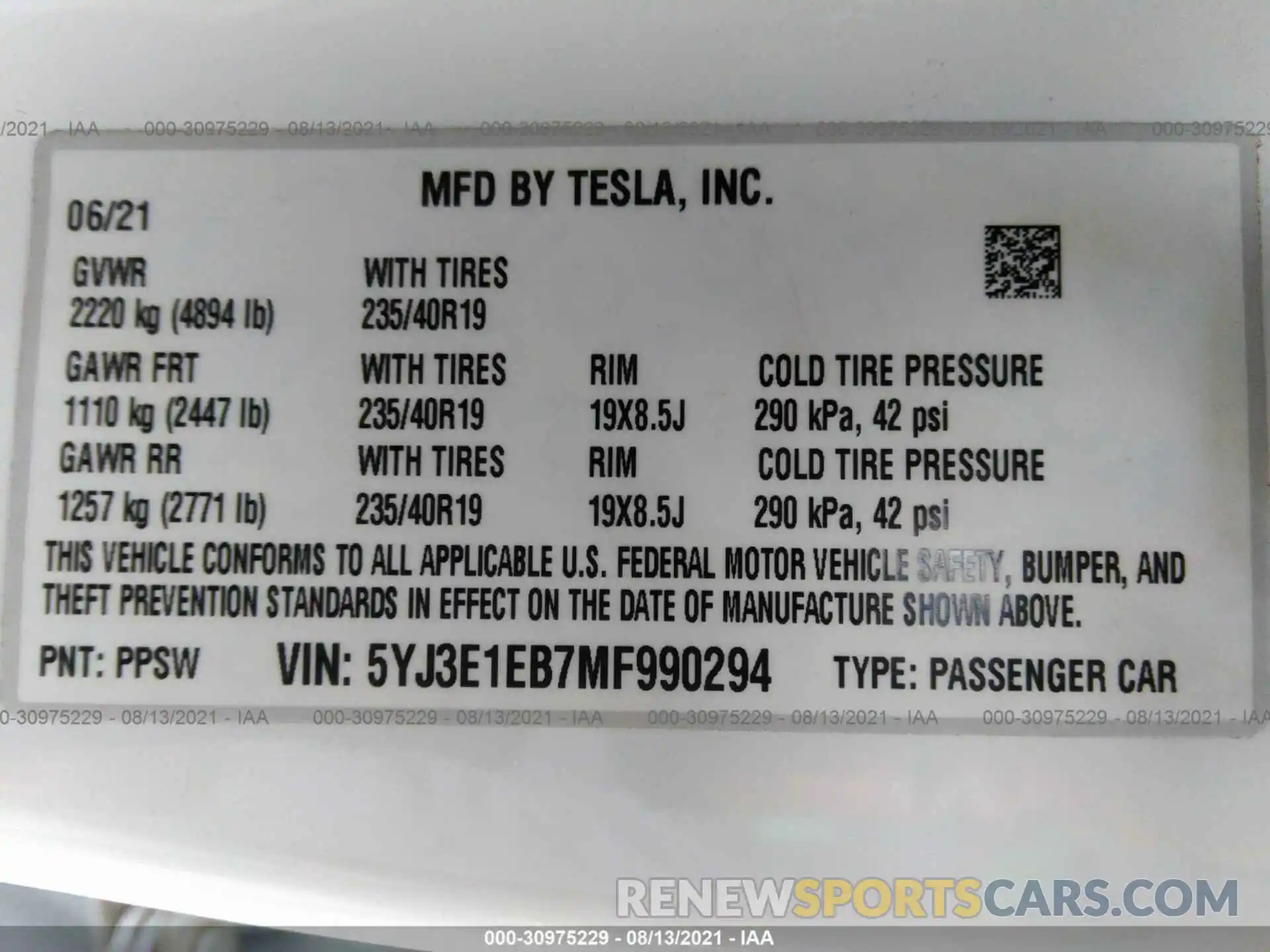 9 Фотография поврежденного автомобиля 5YJ3E1EB7MF990294 TESLA MODEL 3 2021