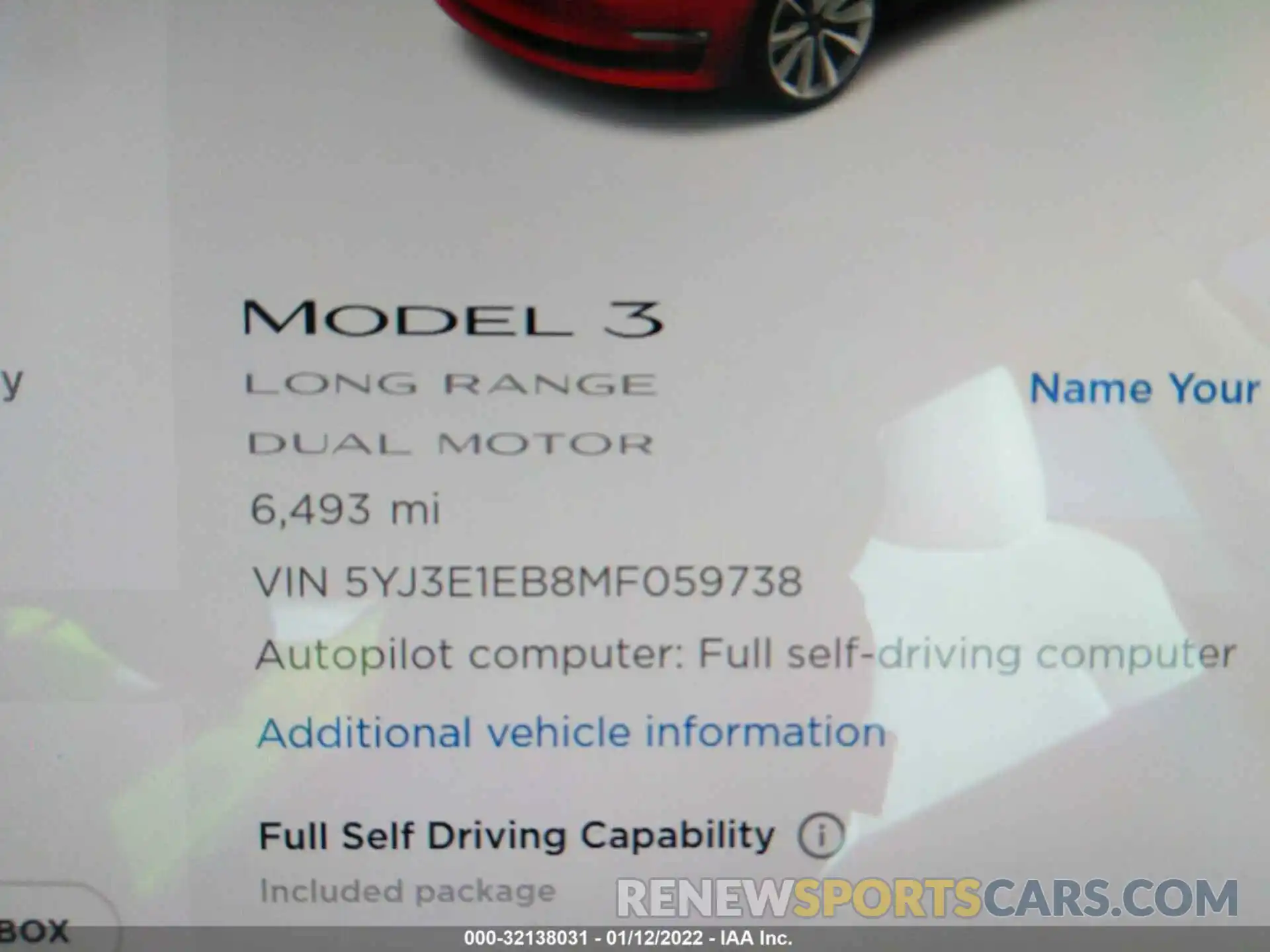 7 Фотография поврежденного автомобиля 5YJ3E1EB8MF059738 TESLA MODEL 3 2021