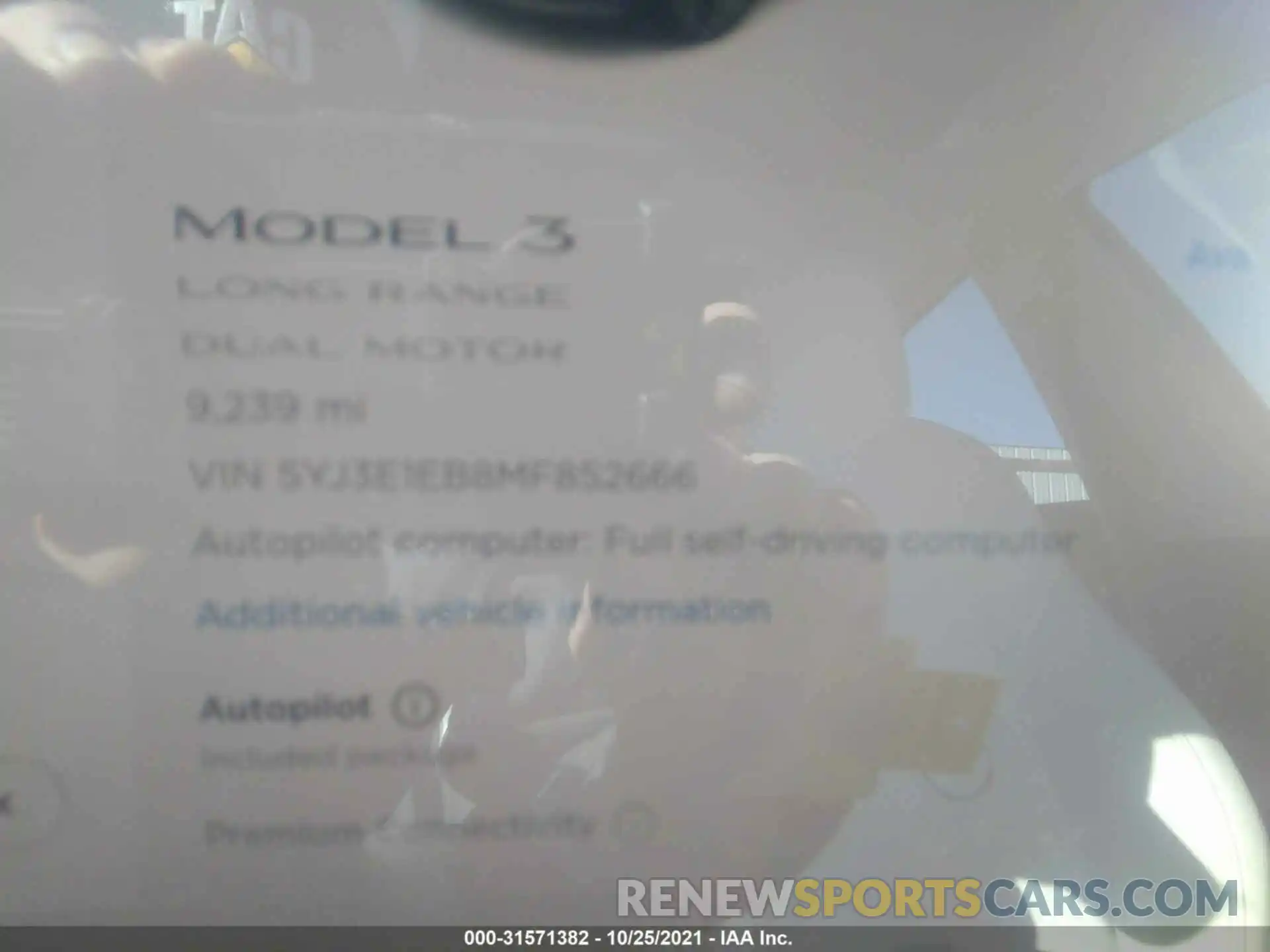 7 Photograph of a damaged car 5YJ3E1EB8MF852666 TESLA MODEL 3 2021