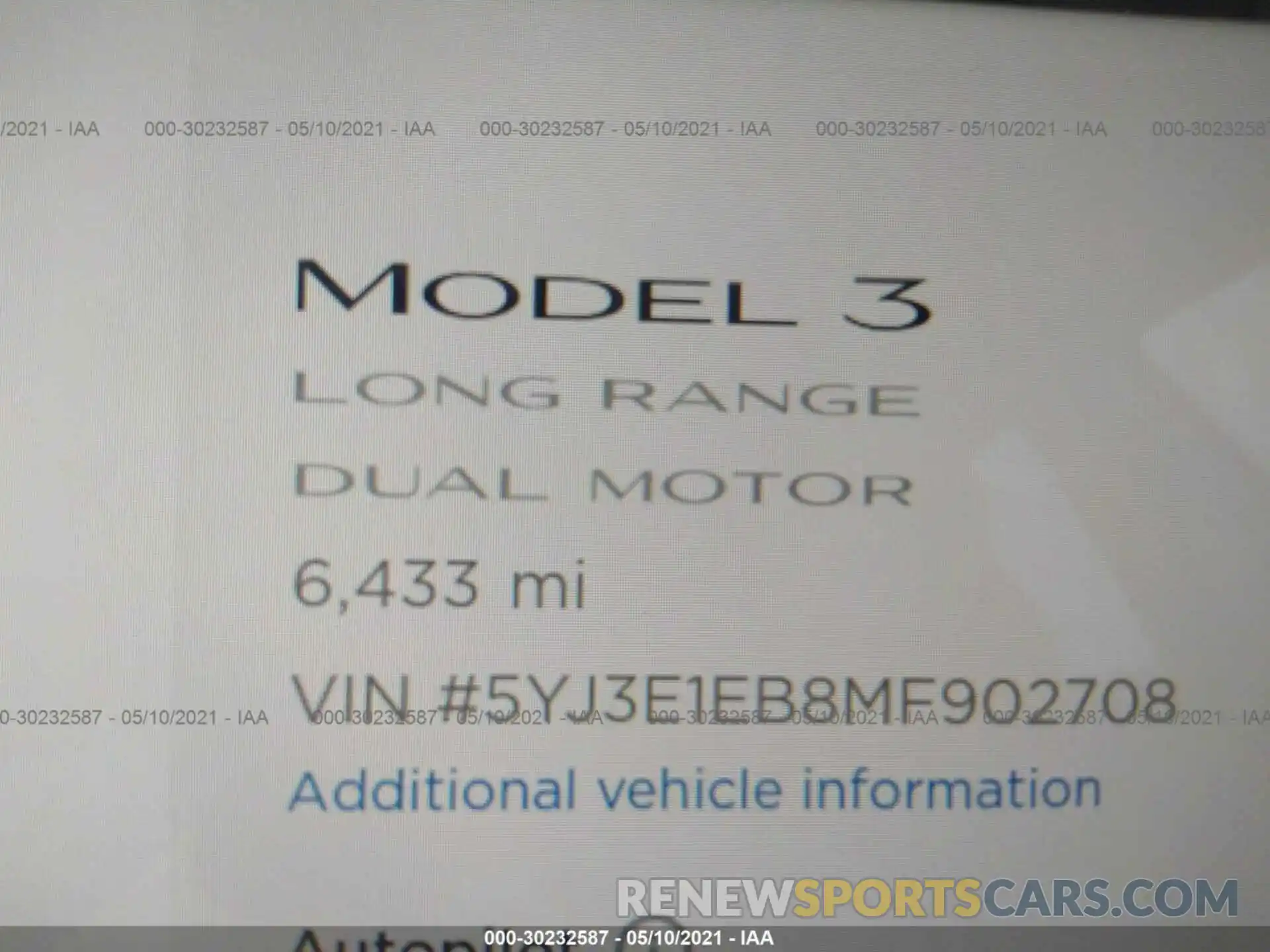 7 Photograph of a damaged car 5YJ3E1EB8MF902708 TESLA MODEL 3 2021