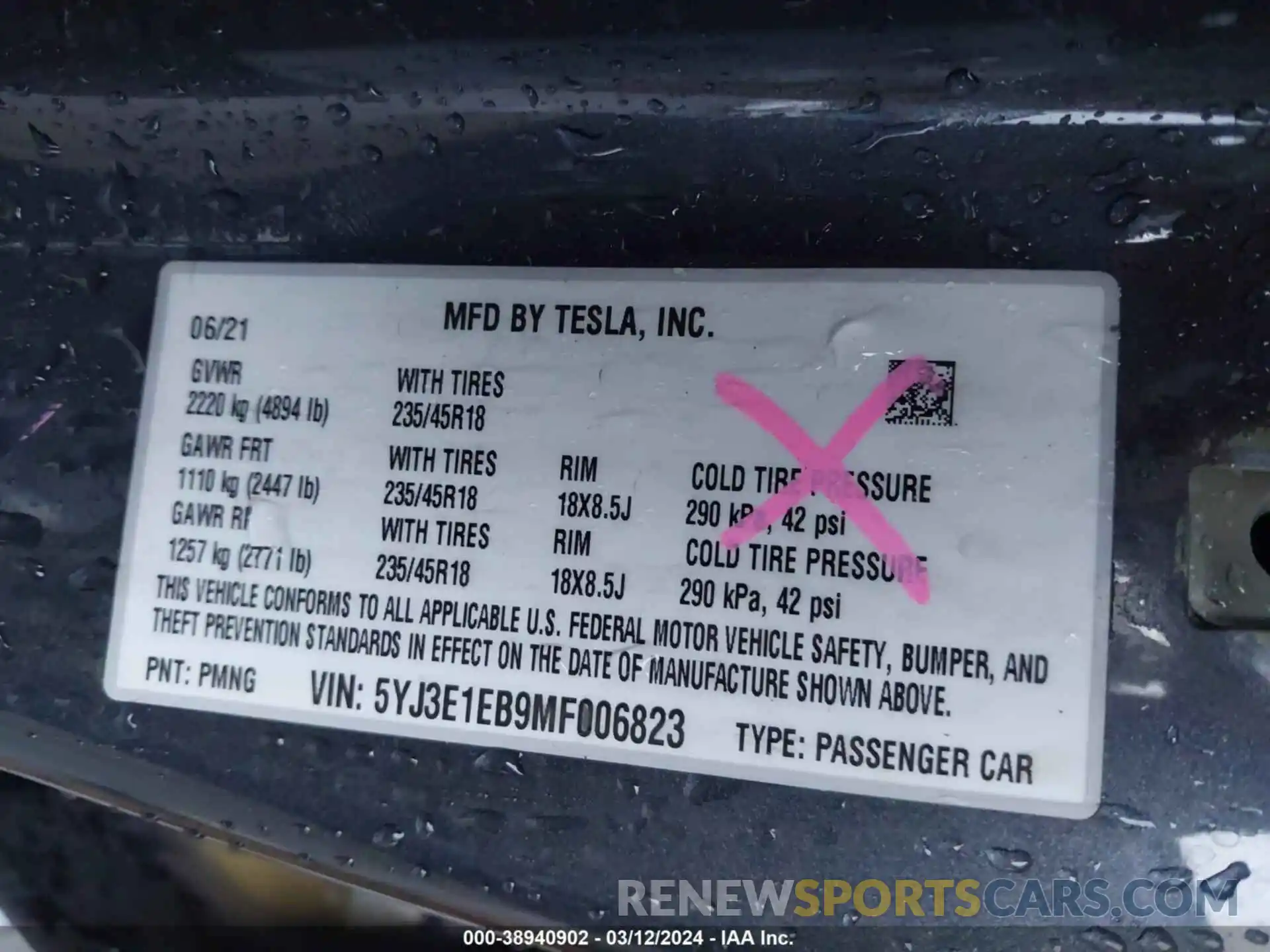 9 Фотография поврежденного автомобиля 5YJ3E1EB9MF006823 TESLA MODEL 3 2021