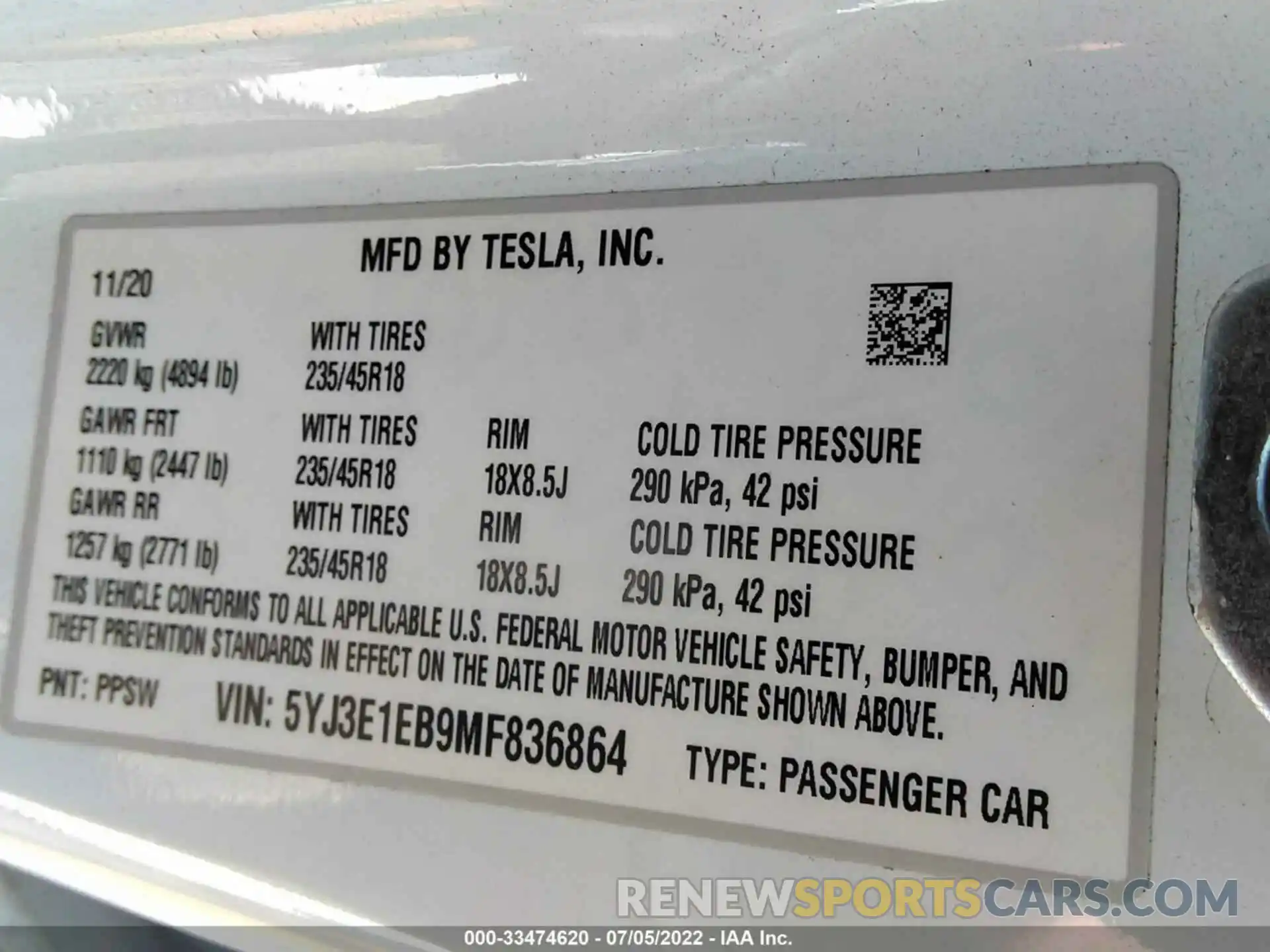 9 Photograph of a damaged car 5YJ3E1EB9MF836864 TESLA MODEL 3 2021