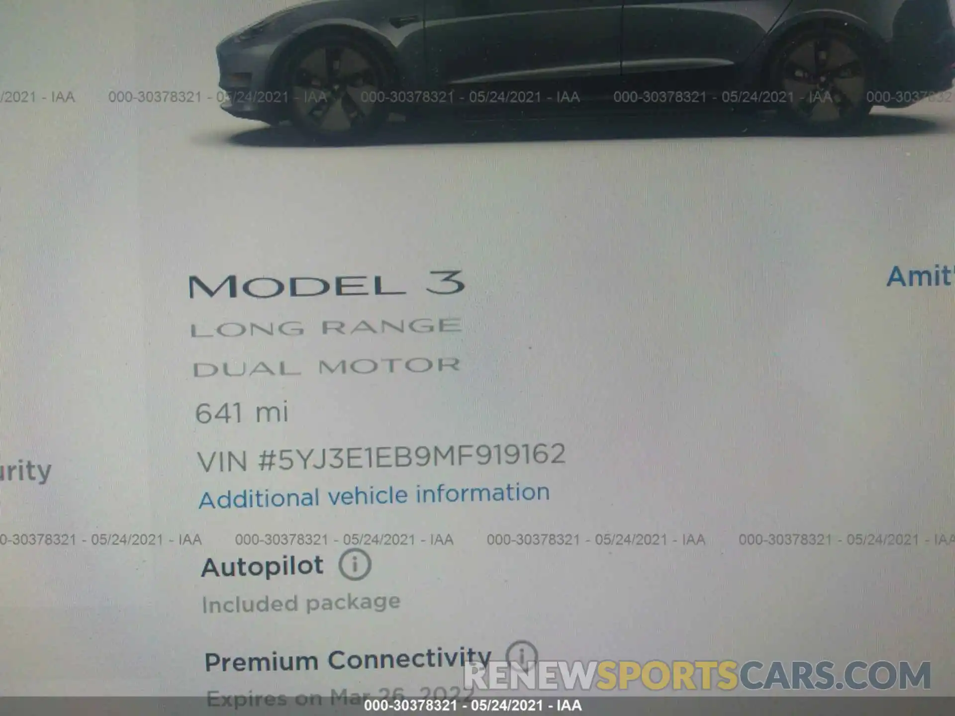 7 Фотография поврежденного автомобиля 5YJ3E1EB9MF919162 TESLA MODEL 3 2021