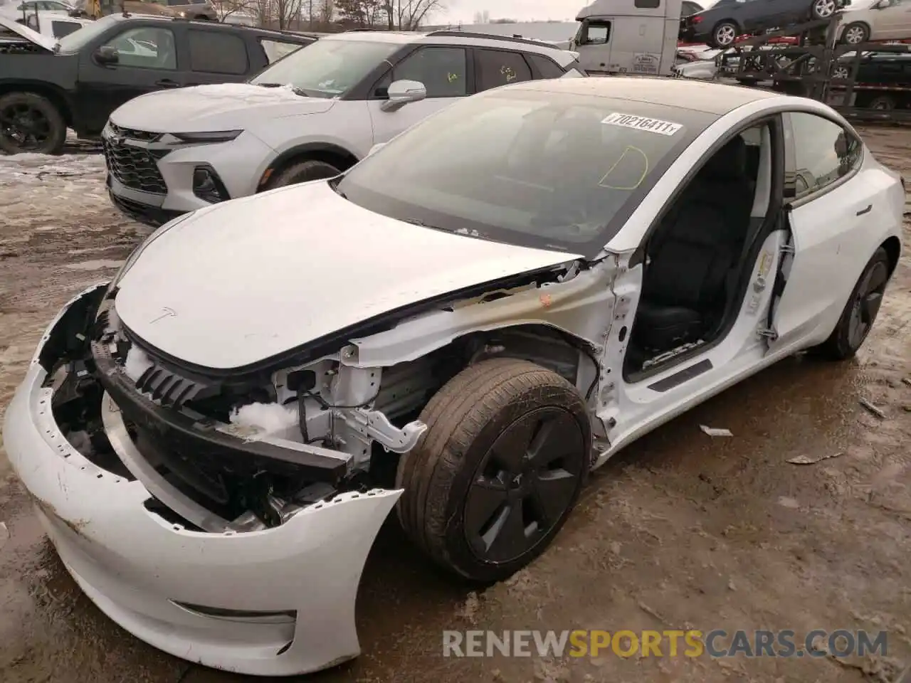 2 Photograph of a damaged car 5YJ3E1EBXMF019564 TESLA MODEL 3 2021