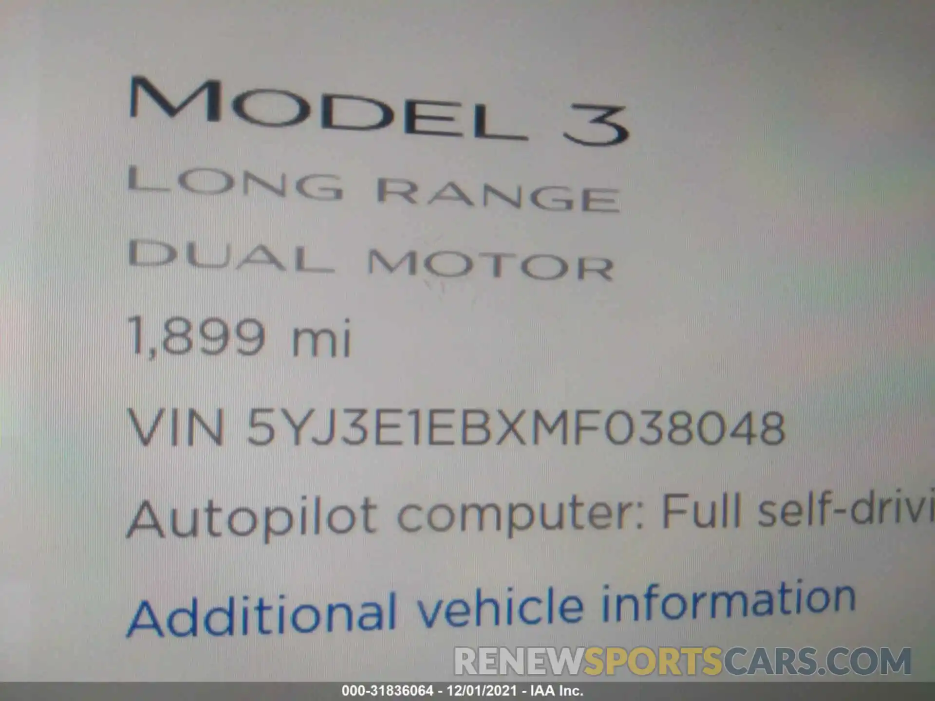 7 Фотография поврежденного автомобиля 5YJ3E1EBXMF038048 TESLA MODEL 3 2021