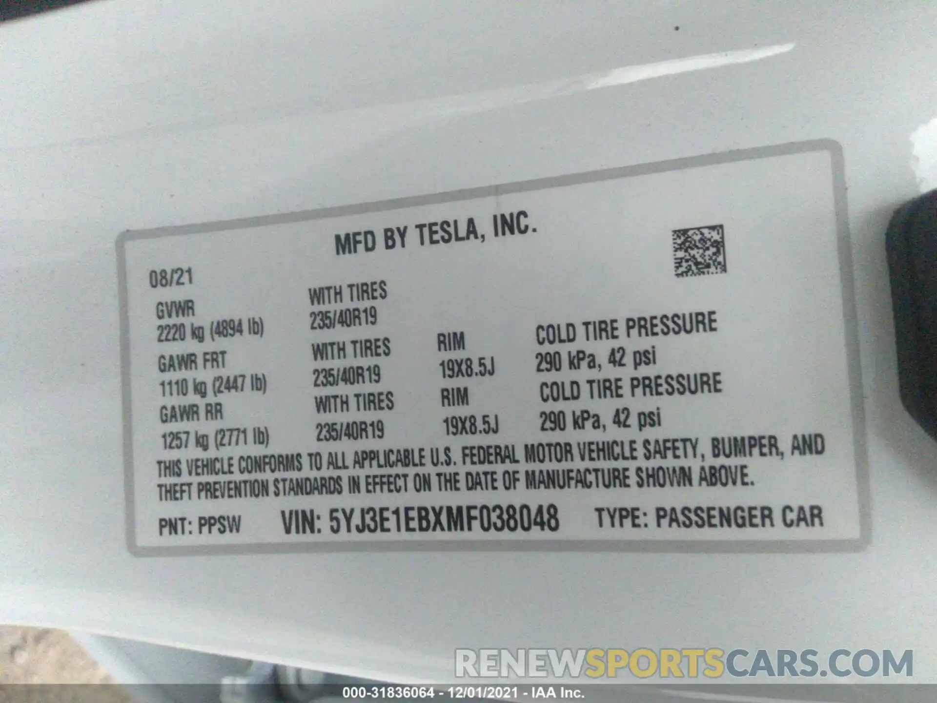 9 Photograph of a damaged car 5YJ3E1EBXMF038048 TESLA MODEL 3 2021