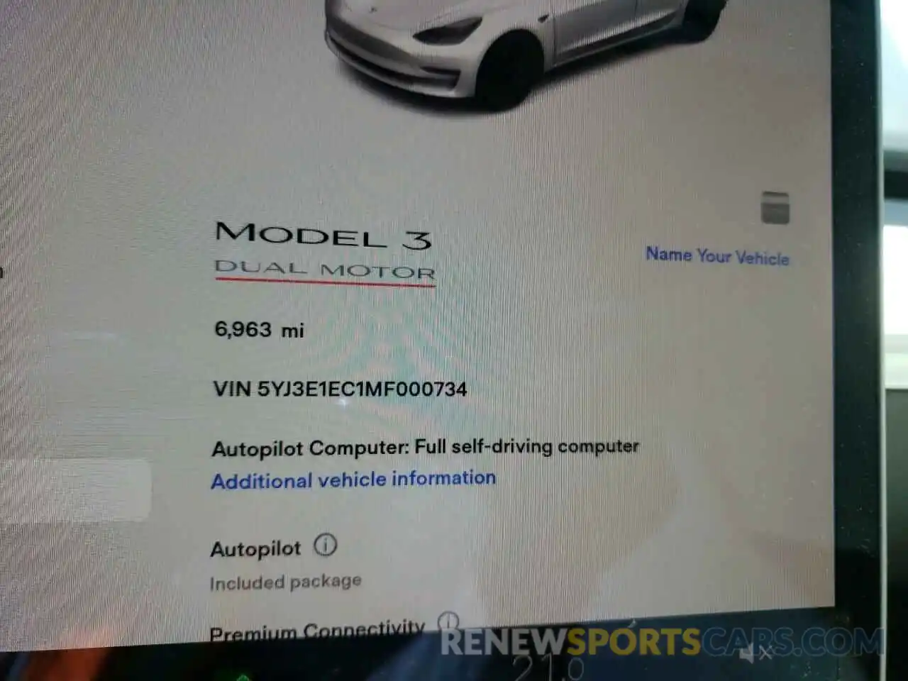 8 Фотография поврежденного автомобиля 5YJ3E1EC1MF000734 TESLA MODEL 3 2021