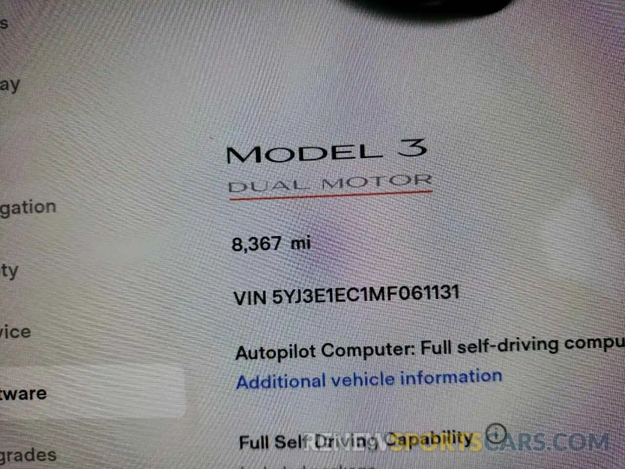 8 Фотография поврежденного автомобиля 5YJ3E1EC1MF061131 TESLA MODEL 3 2021