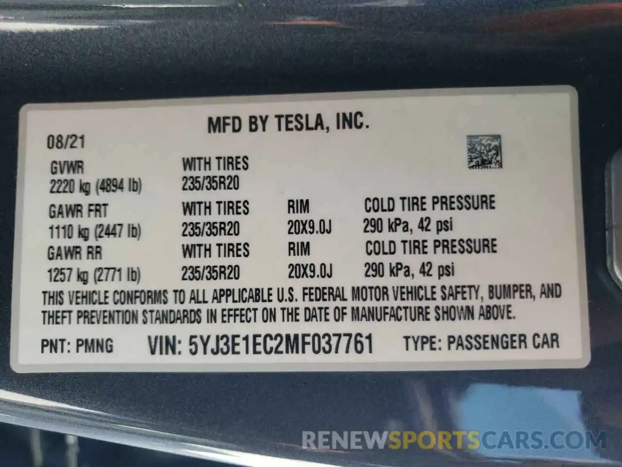 10 Photograph of a damaged car 5YJ3E1EC2MF037761 TESLA MODEL 3 2021