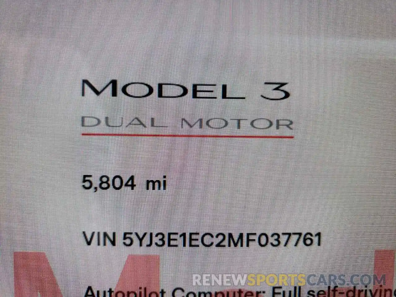 8 Фотография поврежденного автомобиля 5YJ3E1EC2MF037761 TESLA MODEL 3 2021