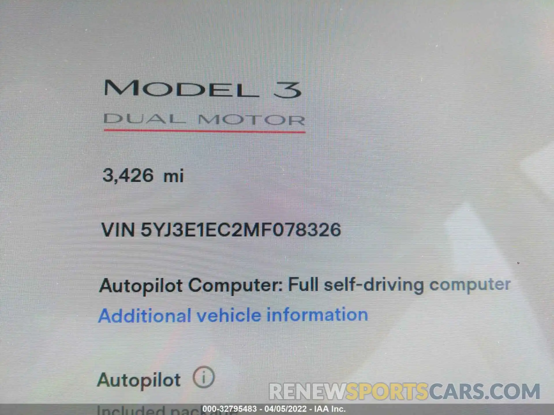 7 Фотография поврежденного автомобиля 5YJ3E1EC2MF078326 TESLA MODEL 3 2021