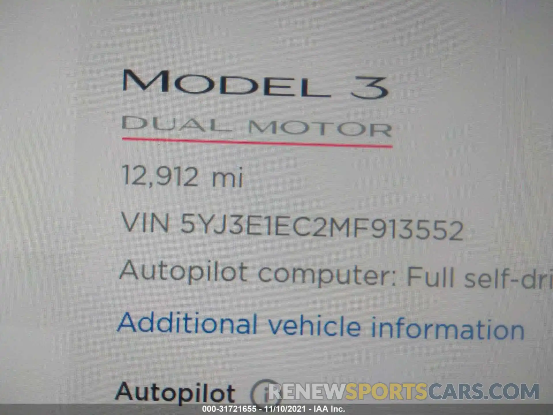 7 Фотография поврежденного автомобиля 5YJ3E1EC2MF913552 TESLA MODEL 3 2021