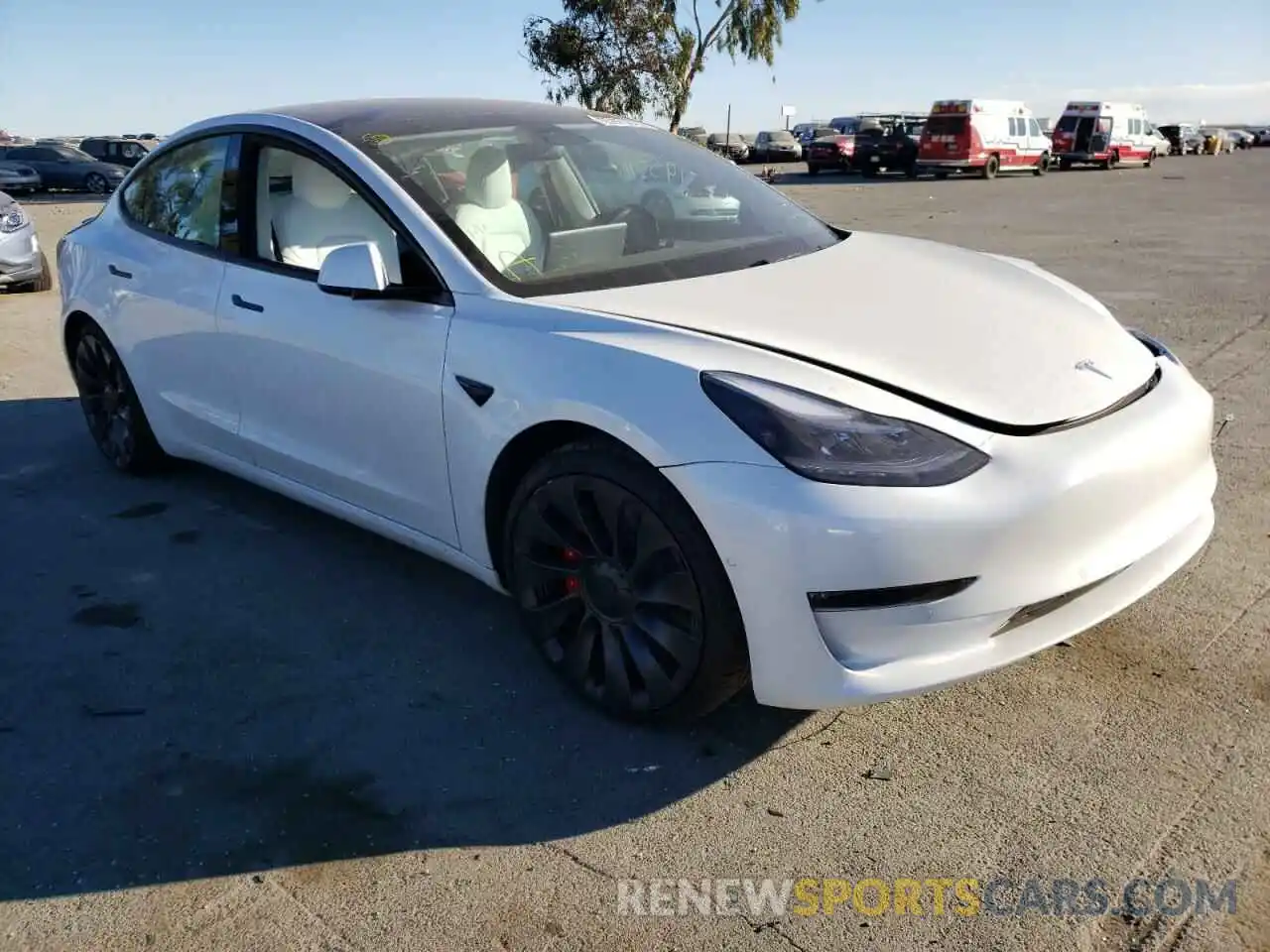 1 Photograph of a damaged car 5YJ3E1EC3MF020225 TESLA MODEL 3 2021