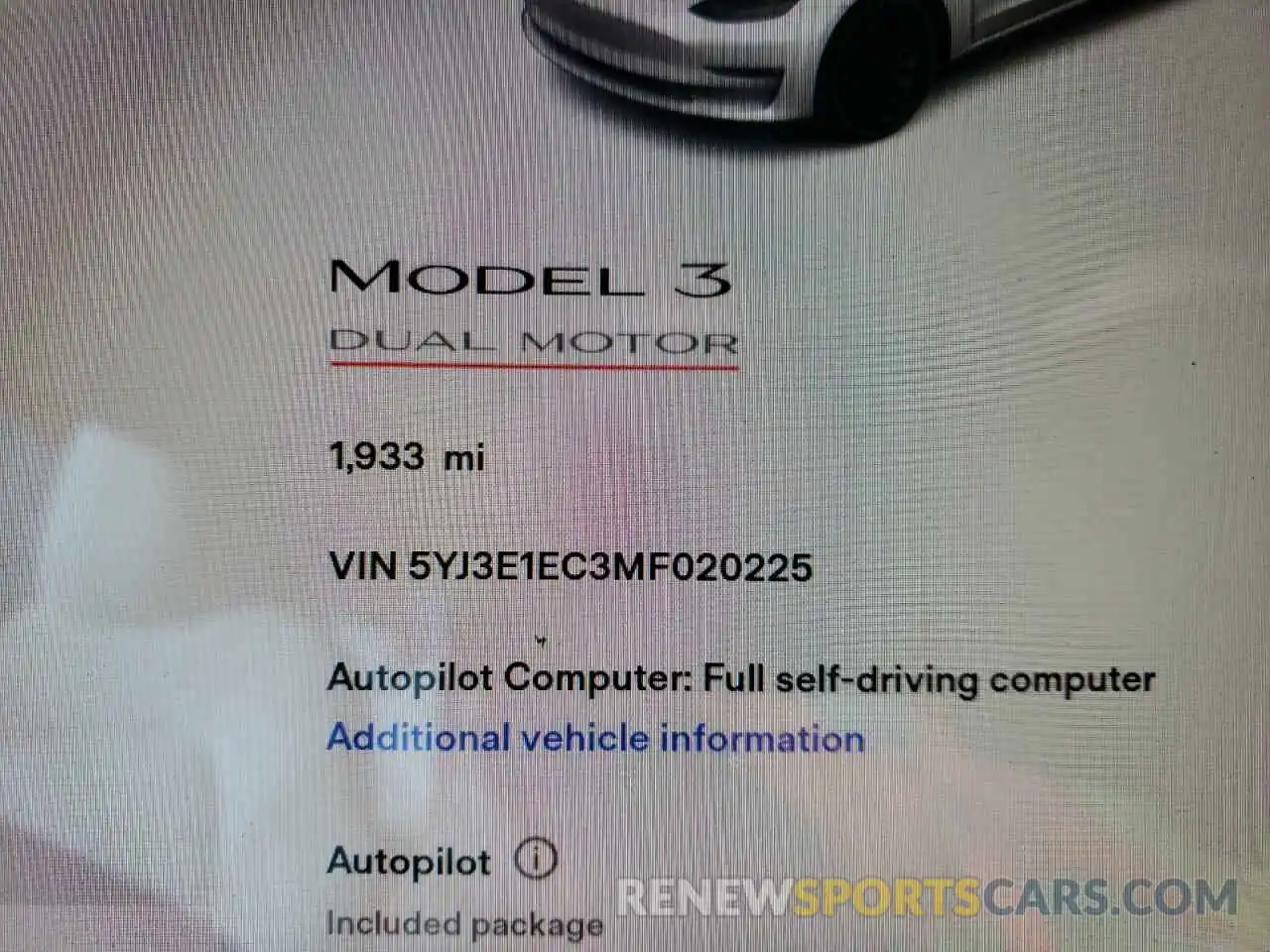 8 Фотография поврежденного автомобиля 5YJ3E1EC3MF020225 TESLA MODEL 3 2021