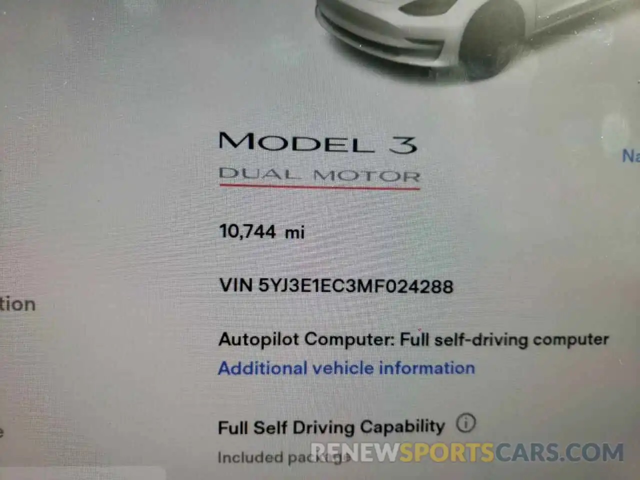 8 Фотография поврежденного автомобиля 5YJ3E1EC3MF024288 TESLA MODEL 3 2021