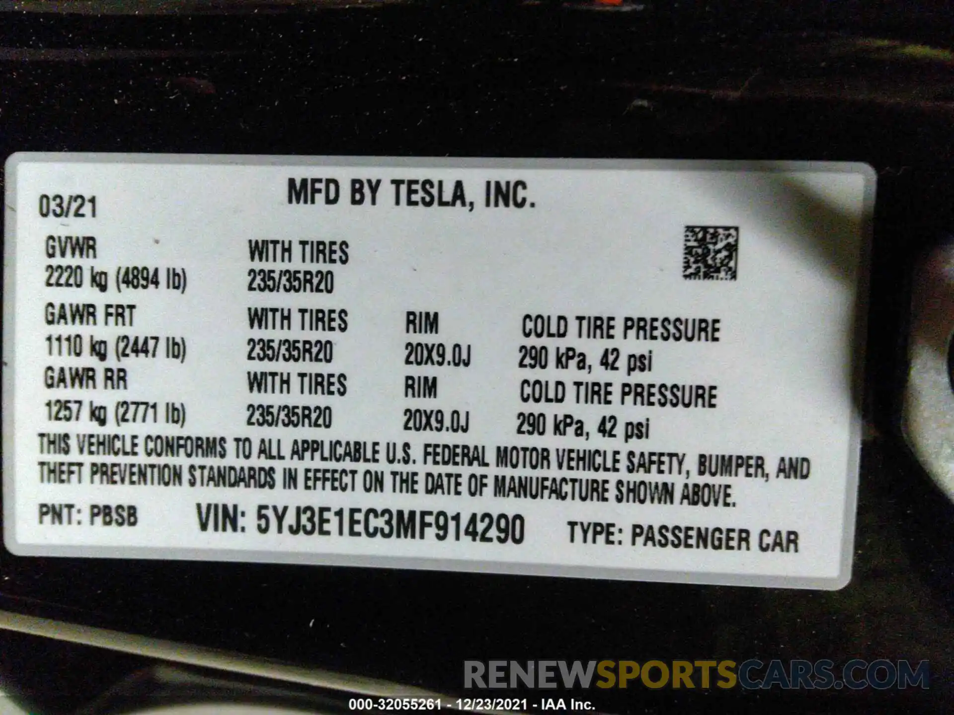 9 Photograph of a damaged car 5YJ3E1EC3MF914290 TESLA MODEL 3 2021